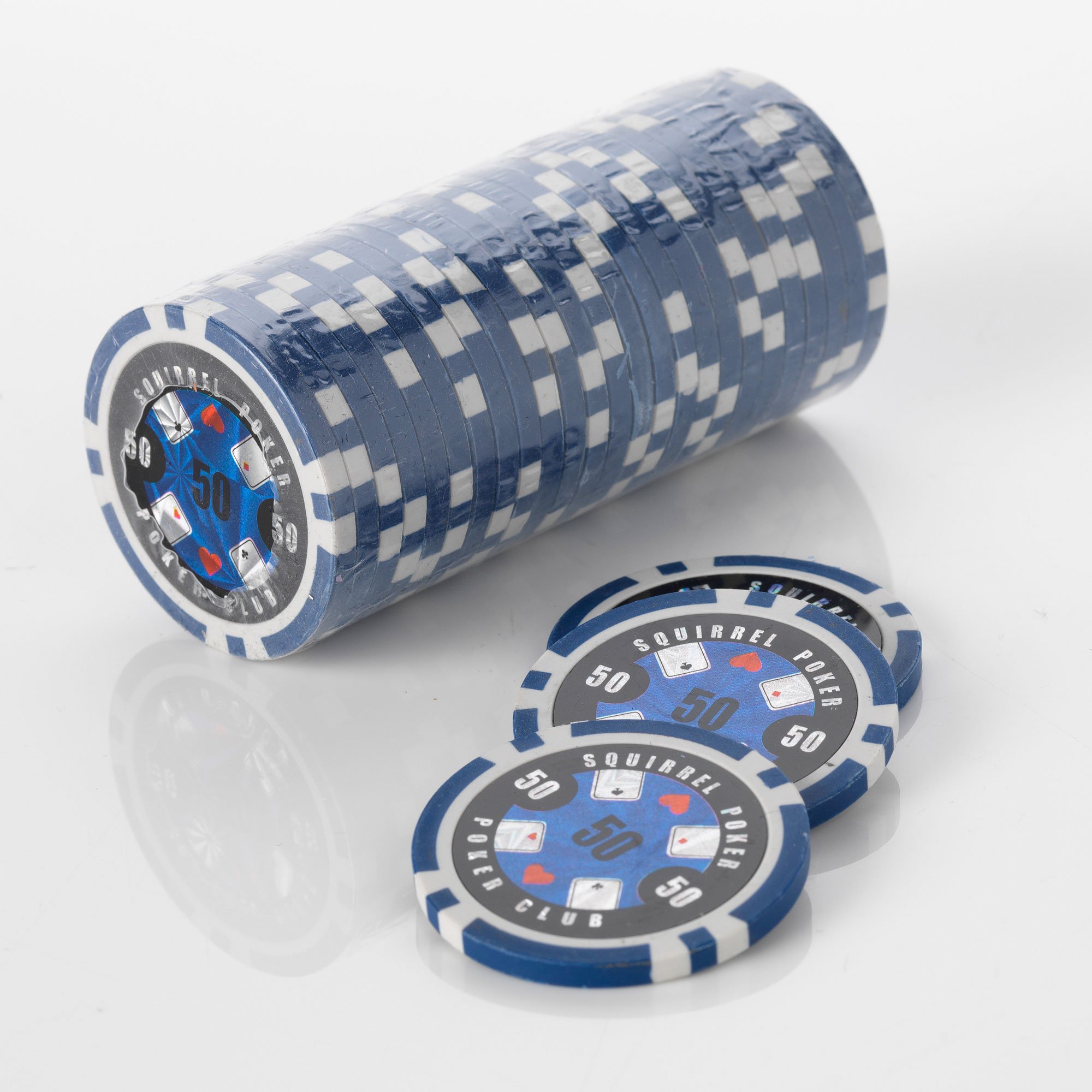 Squirrel Poker Poker Club 15G Poker Chips - Design 15G Poker Chips Colour = Blue, Value = $50