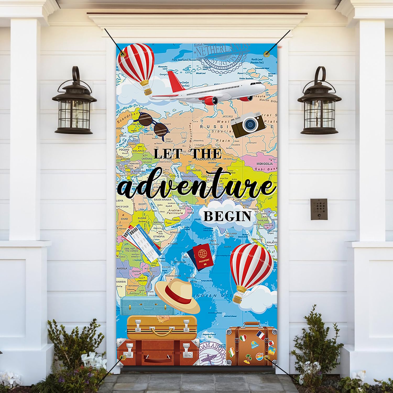 Let The Adventure Begin Door Cover Adventure Awaits Backdrop Travel World Map Adventure Time Theme Photo Background for Graduation Birthday Party Baby
