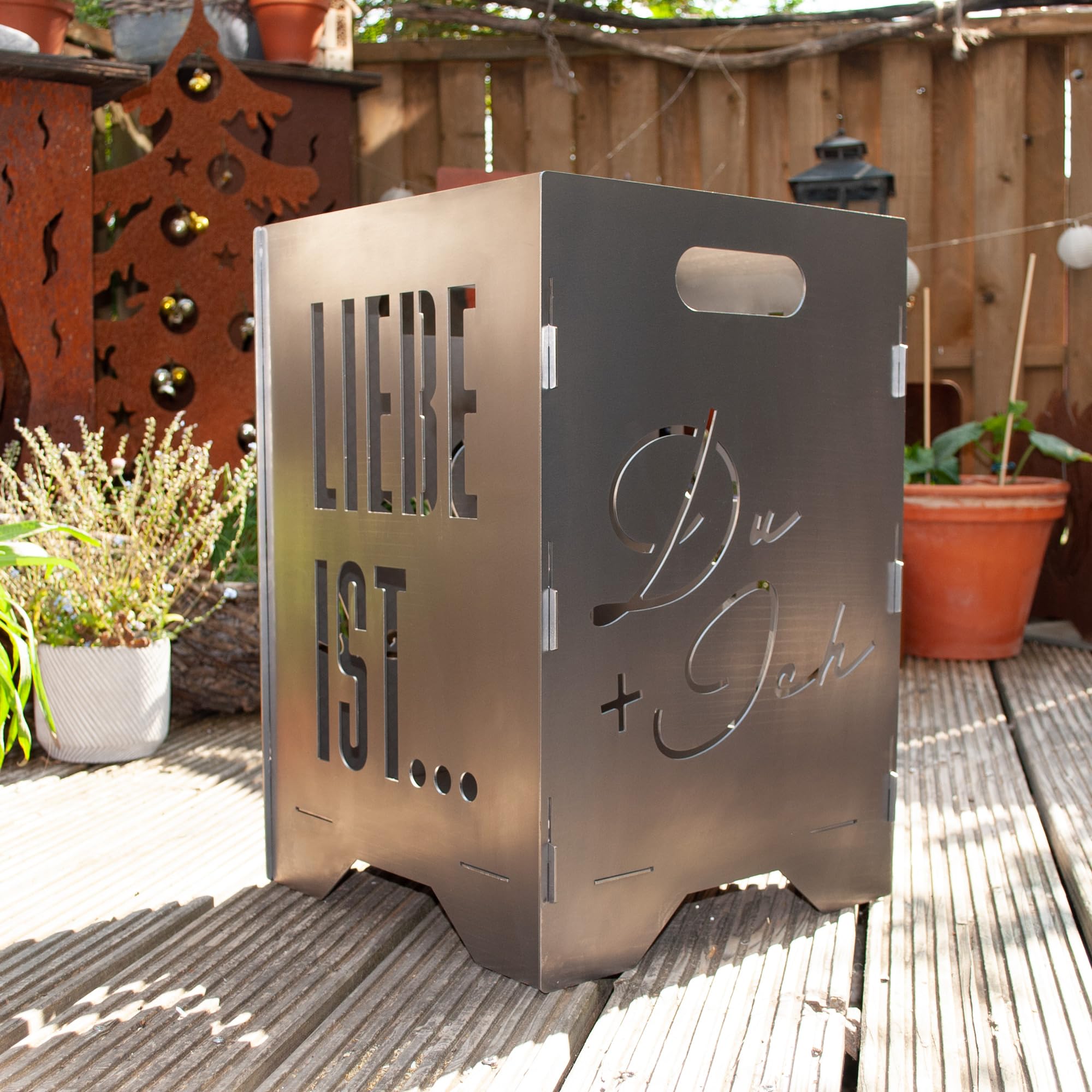 EXTRAVAGANT® Feuertonne Feuerstelle Feuerkorb Feuersäule für den Garten Terrasse Stahl Rostoptik Unikat Edelrost Geschenk Liebe