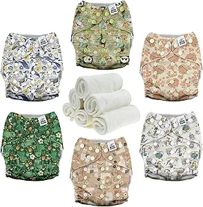 Mama Koala 3.0 Pocket Cloth Diapers for Babies with AWJ Lining, 6 Pack with 6 4-Layer Natural Cloth Diaper Inserts - Reusable and Washable Pocket Diapers (Animal Legends)
