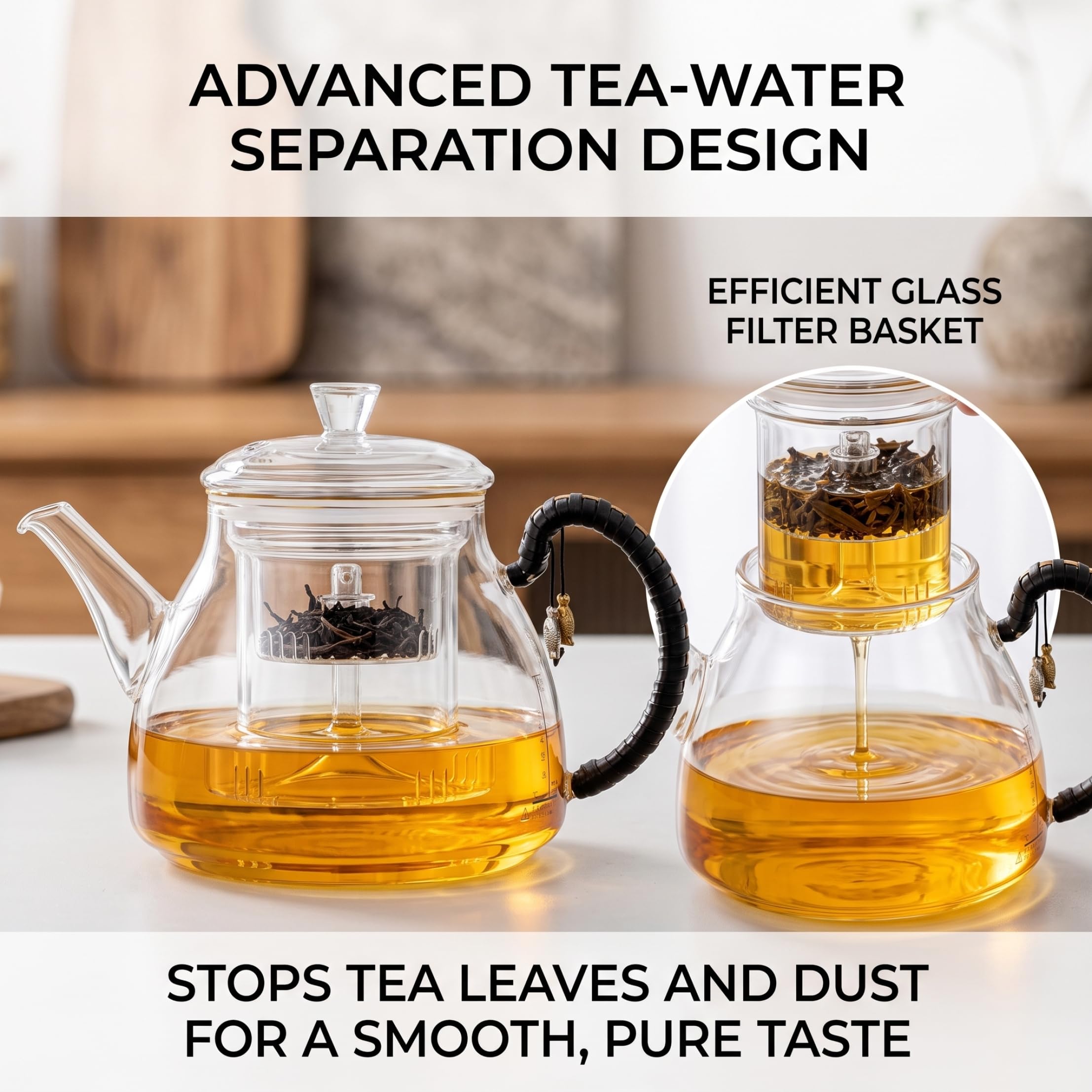 Teiera in vetro con infusore 2 in 1 Bollitore per piano cottura da 1200 ml