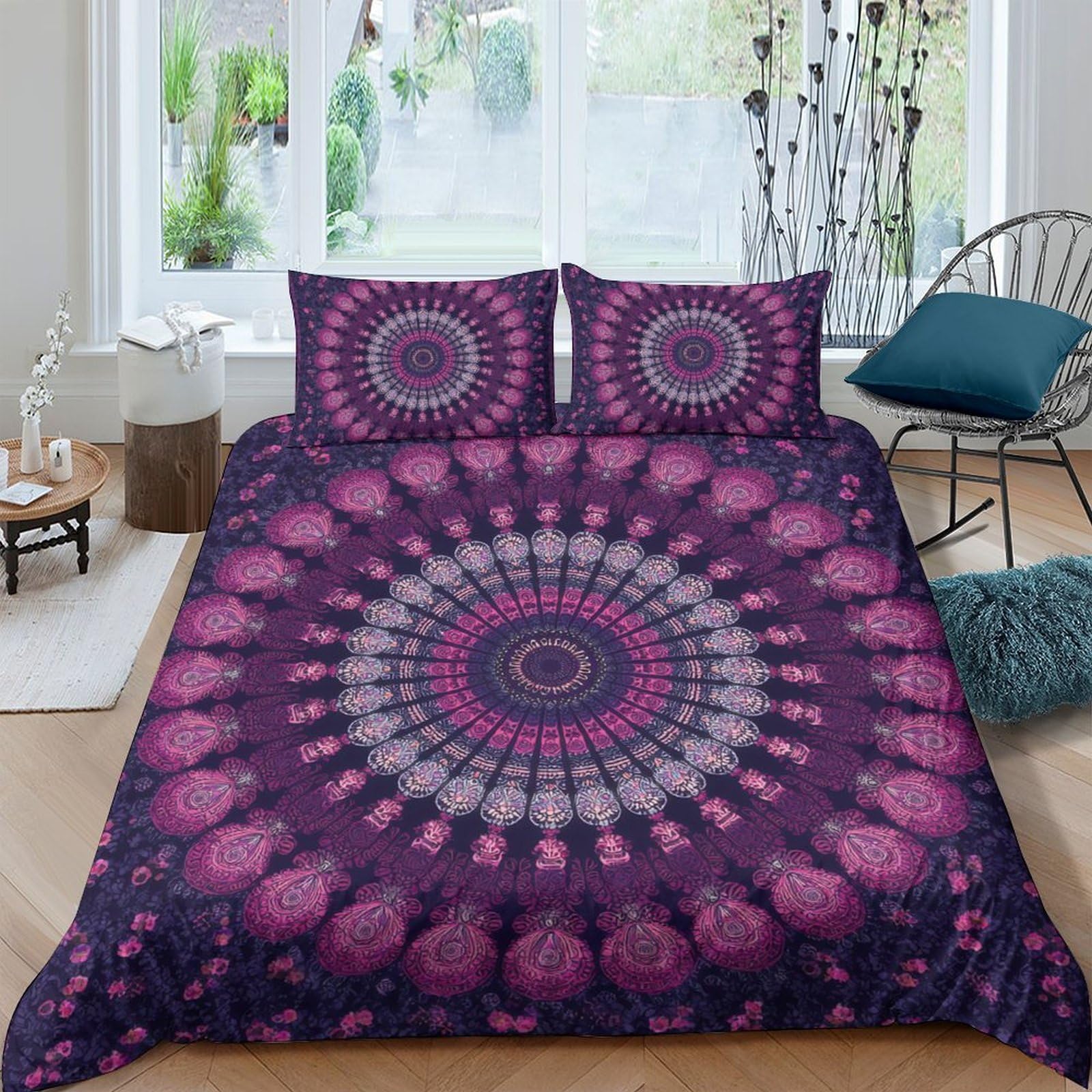 Ctjqhvkz Style-1 3D Printed Mandala Purple Fitted Sheet Microfiber Soft Boho Geometric Mattress Cover Bedroom Dorm Mattress Protection Decor Single（135X200cm）