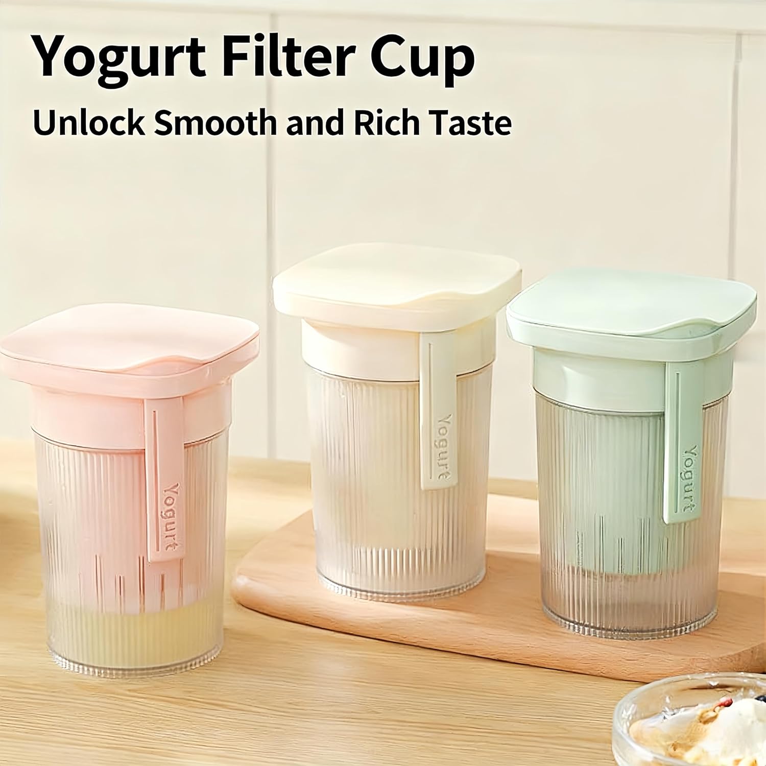 0.95 Quart（900ML）Portable Yogurt Strainer Cup, Compact Greek Yogurt Filter with Whey Separator for Cheese & Soy Milk, Leak-Proof & Easy to Carry Yogurt Maker (White)