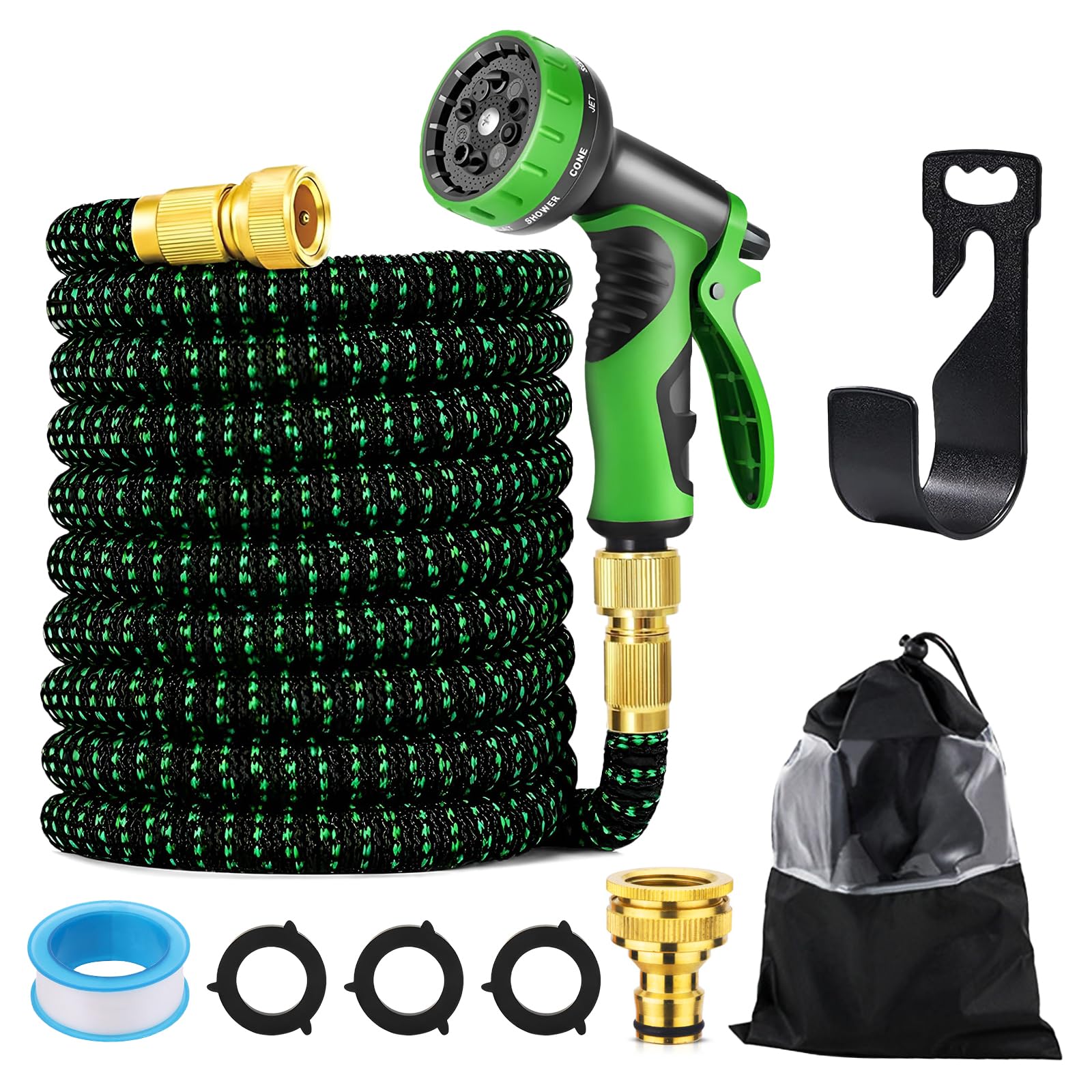 Expandable Garden Hose 30m/100FT with 10-Function Spray Gun, No Kink Flexible Water Hose, Leakproof Brass Connectors, Lightweight & Easy to Store, Perfect for Garden Watering, Car Wash, Patio Cleaning