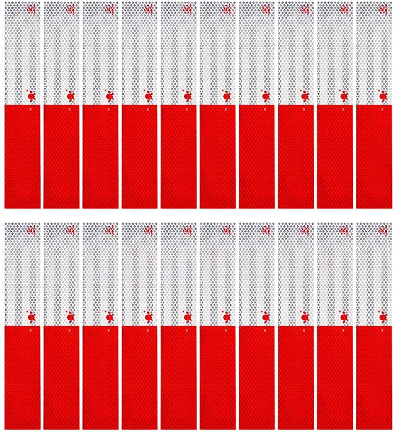 Reflective Tape, 2" × 12" × 20 Pack Reflective Tape Outdoor Waterproof for Trailers, Red/White Self-Adhesive Safety Trailer Reflector for RVs, Cars,