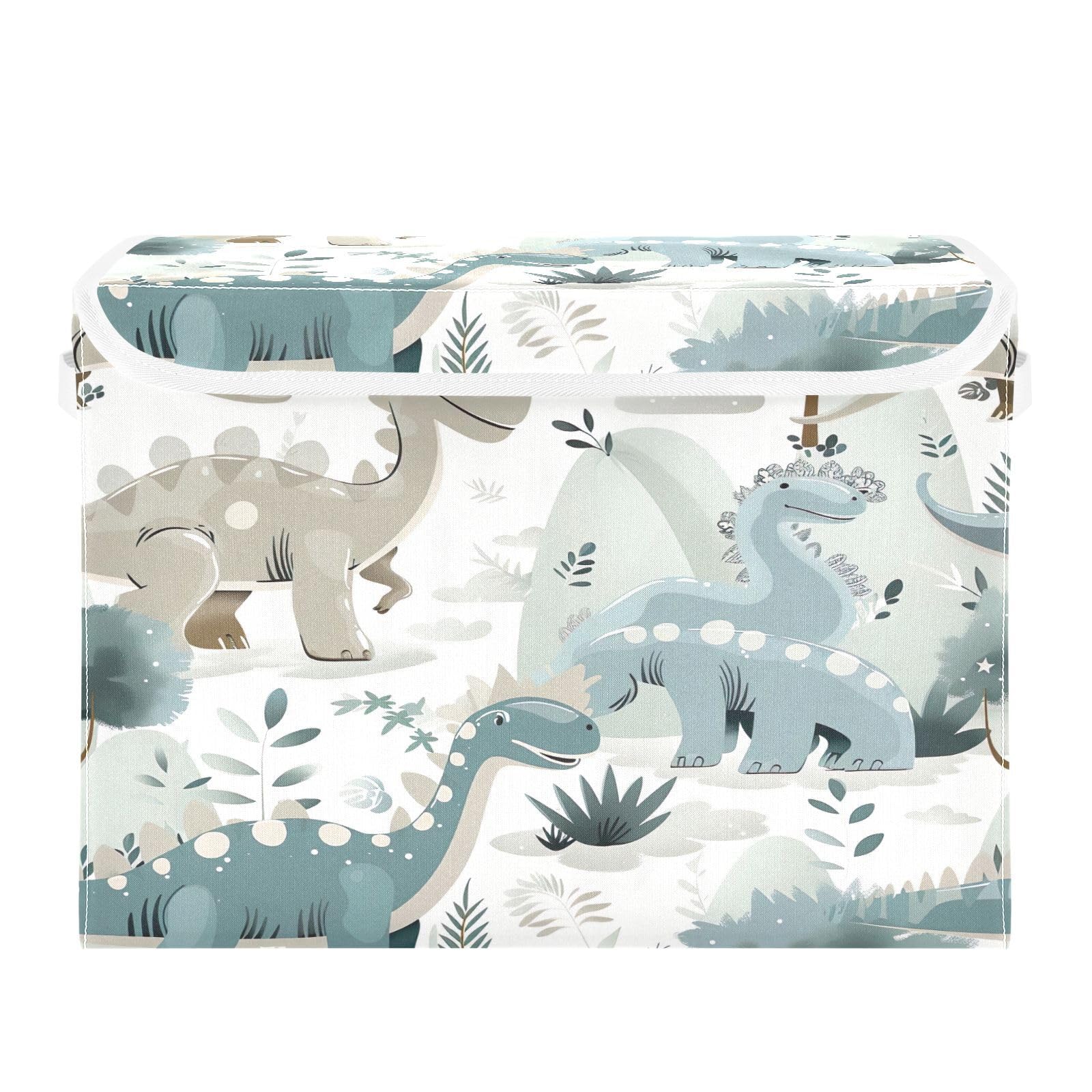 Ttgoth Watercolour Dinosaur Storage Box with Lid Collapsible Fabric Storage Bakset Dog Toy Basket Closet Organiser Bin Baby Basket Gift Basket for Nursery Bedroom Office