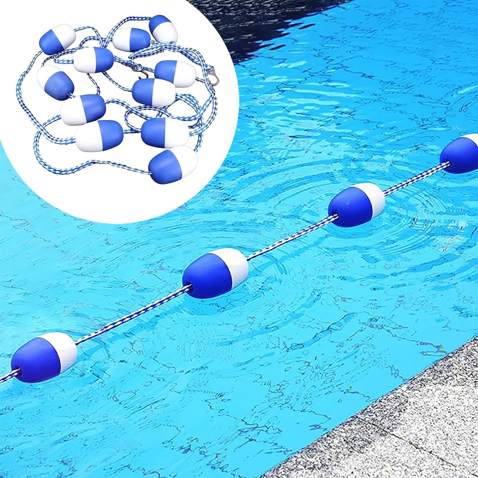 Blue White Pool Safety Divider Rope, 20 to 300ft Long Swimming Pool Lane Buoy with Floats, Floating Rope for Inground Pools/Commercial Competition/Public (Size : 90ft/28m)
