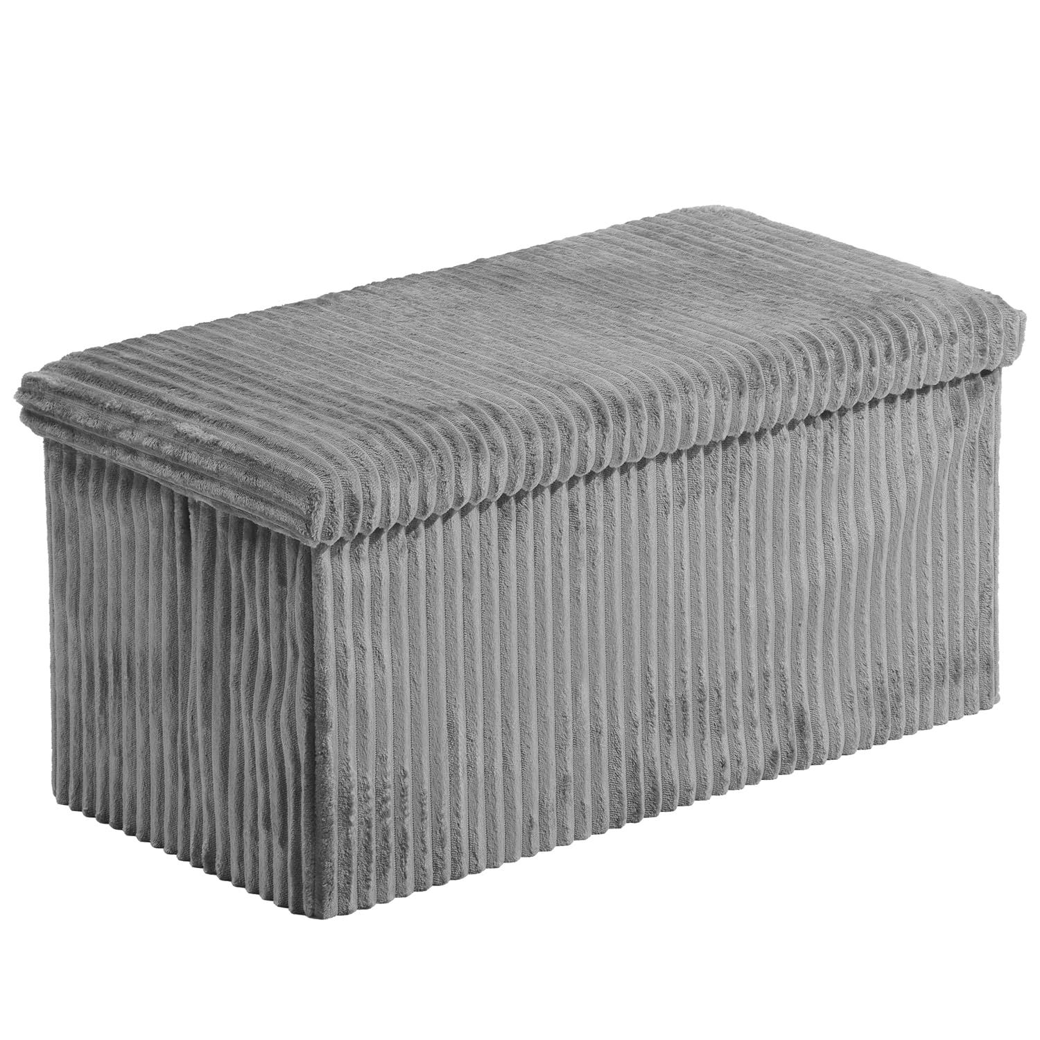 HOMSMYTH Luxury Corduroy Stripe Ottoman Storage Box – Foldable Ottoman Storage Bench with Padded Seat – Multipurpose Footstool for Living Room, Hallway Bedroom, Velver Fabric, 76×38×38cm (Light Grey)