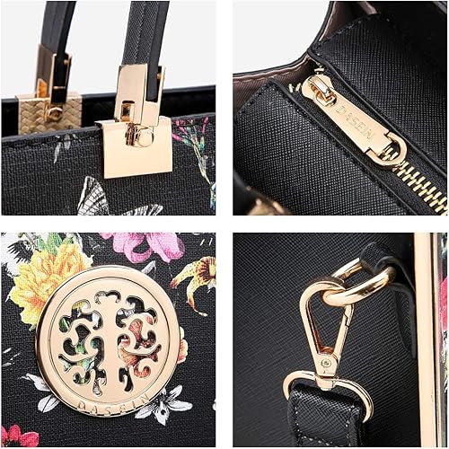 Miniatura 6 de DASEIN Bolso grande para mujer bolso de hombro con asa superior bolsa de trabajo con cartera a juego 01 Flor Negra, 01 Flor Blanca, 02 negro y