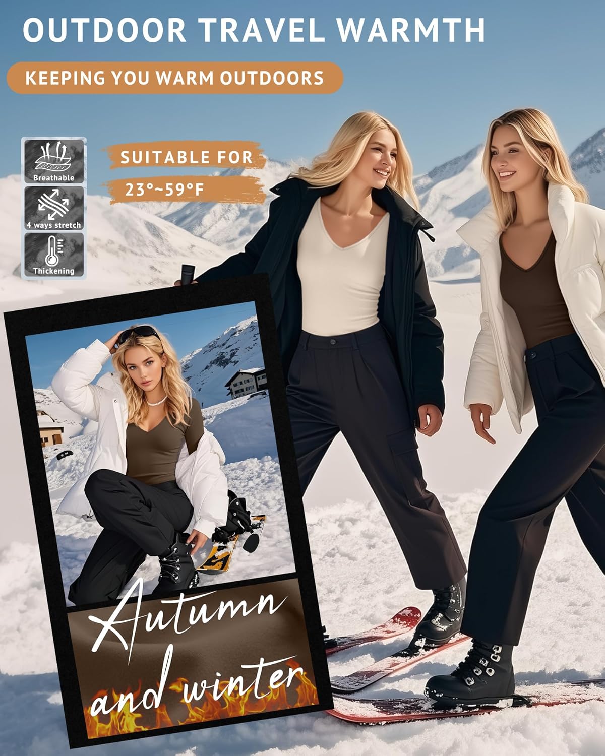 4 Pack Women's Long Sleeve Thermal Shirts Fleece Lined V Neck Slim Fit Underwear Base Layer Basic Winter Warm Tops - Image 2