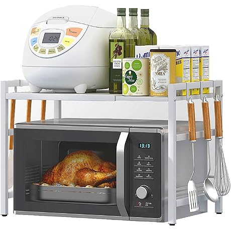 Expandable Microwave Stand: Maximize Kitchen Storage with Tiered Shelves