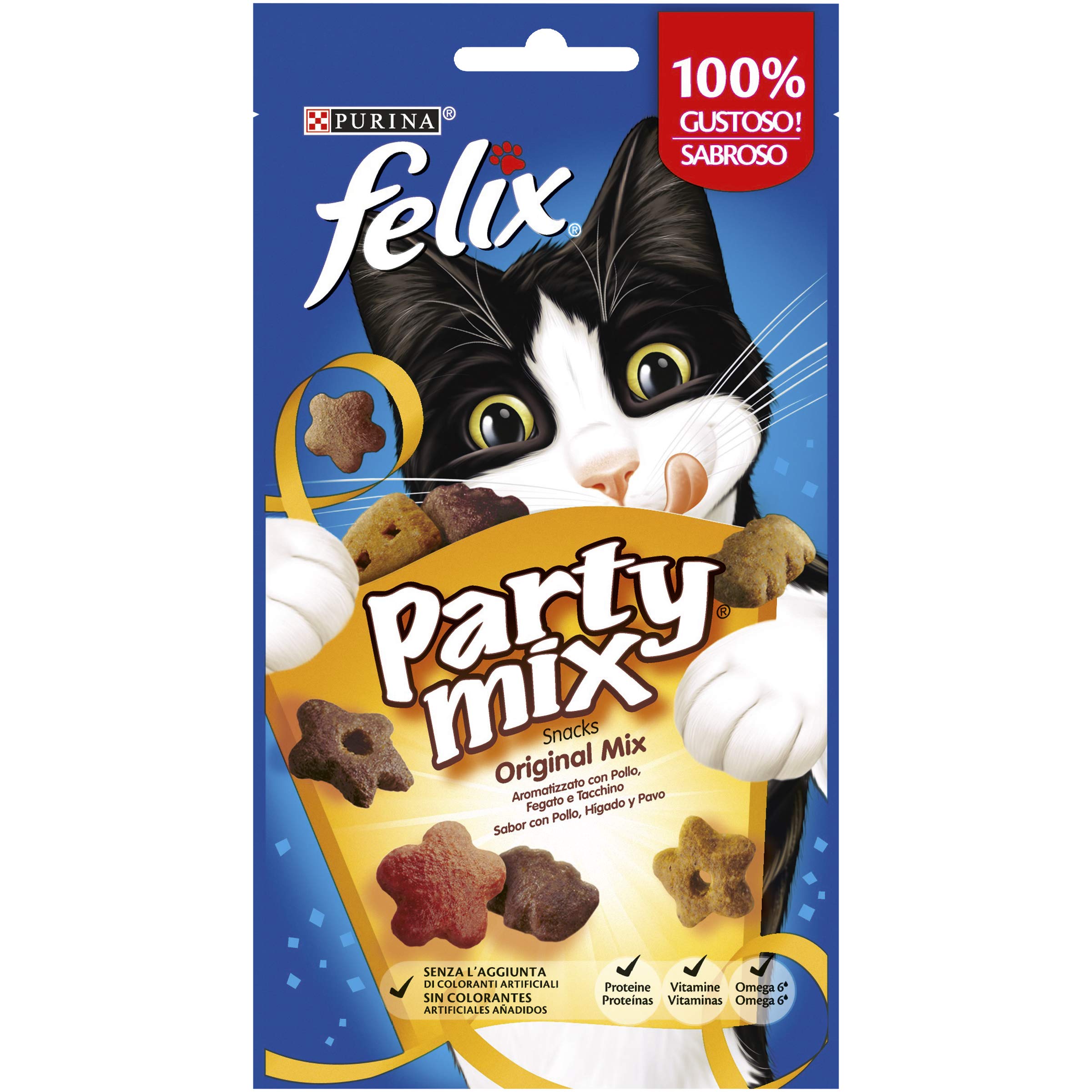 Felix Purina Party Mix Original Snack przysmak dla kotów z kurczakiem, wątróbką i indykiem, 8 worków 60 g
