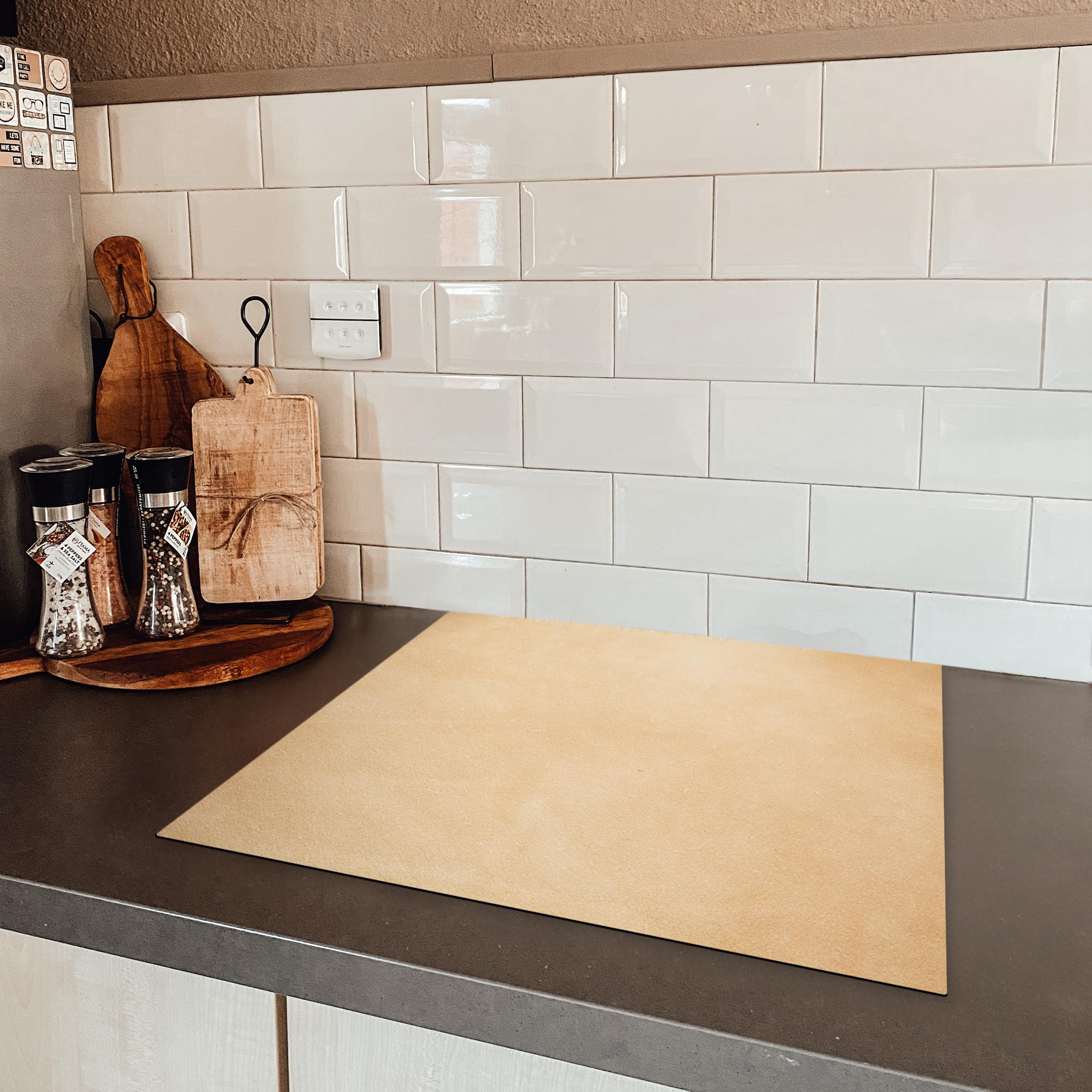 KitchenYeah© Coperchio Piano Cottura Cucina Copri Fornelli Tappetino | 59x52 cm - Induzione Antiscivolo Piastra Protezione Cuir - Texture - Aspetto pelle - Beige