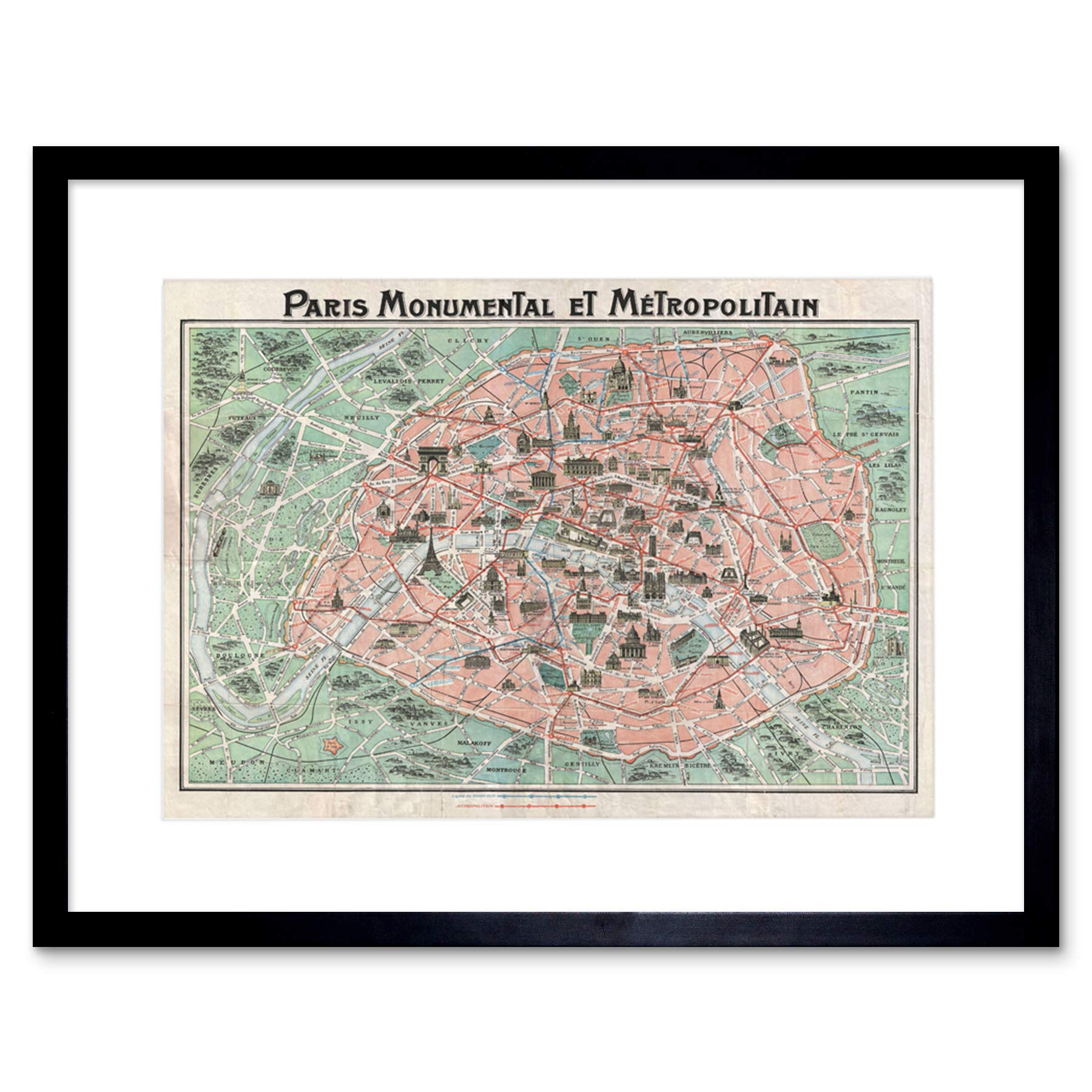 Wee Blue Coo MAP ILLUSTRATED ANTIQUE ROBELIN PARIS FRAMED ART PRINT PICTURE F12X367