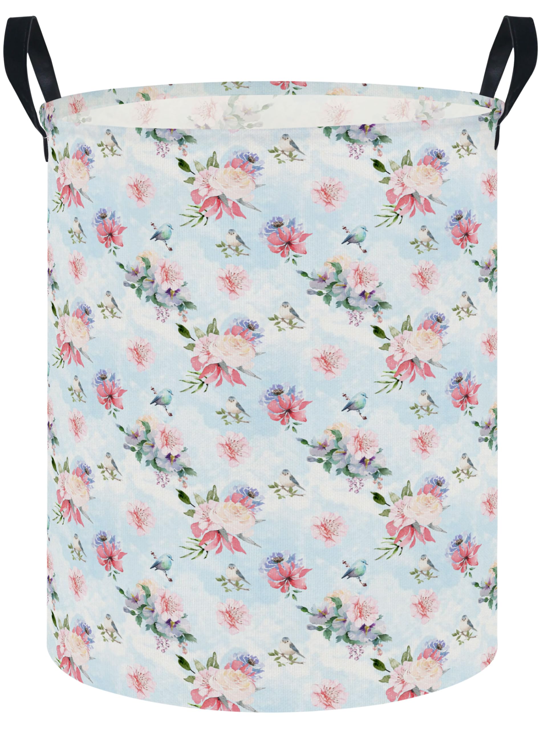 NTAOHAMPER Laundry Hamper,Laundry Basket,Baby Nursery Hamper,Waterproof Storage Bin,Clothes Organizer Basket,Room Decor(Blue Retro Flower）