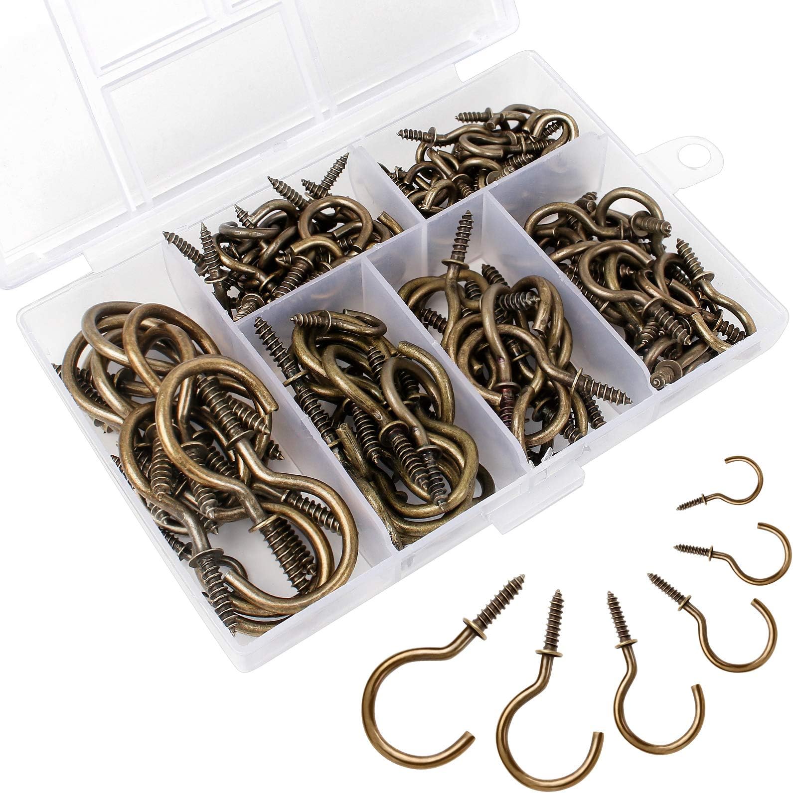 135 PCS Screw Hooks 6 Sizes Vintage Bronze Cup Hooks for Mug Hanging Christmas Lights Plants Indoors Outdoors Use