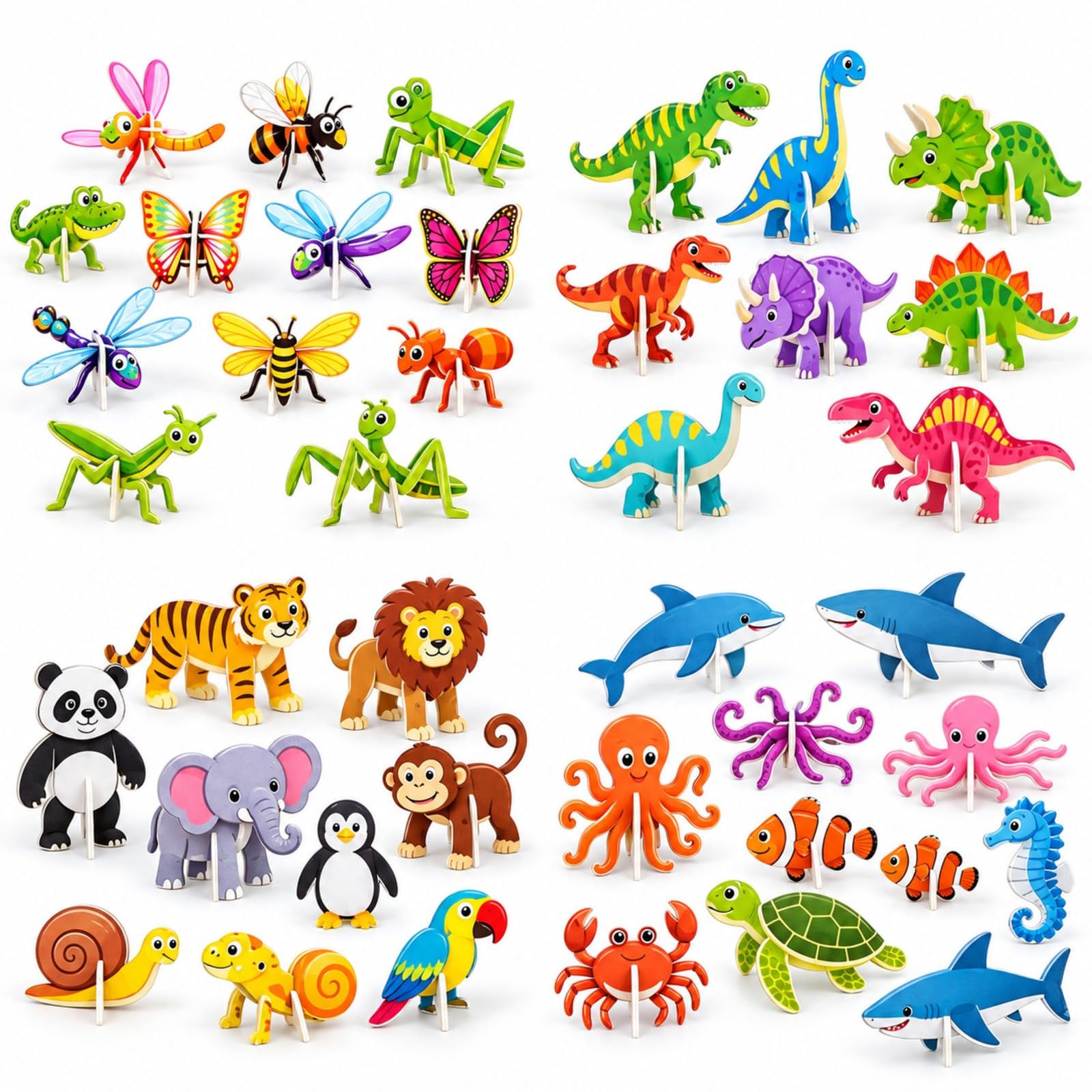 3D Jigsaw Puzzle, 120-Piece Cartoon Animal Paper Model for Crafting