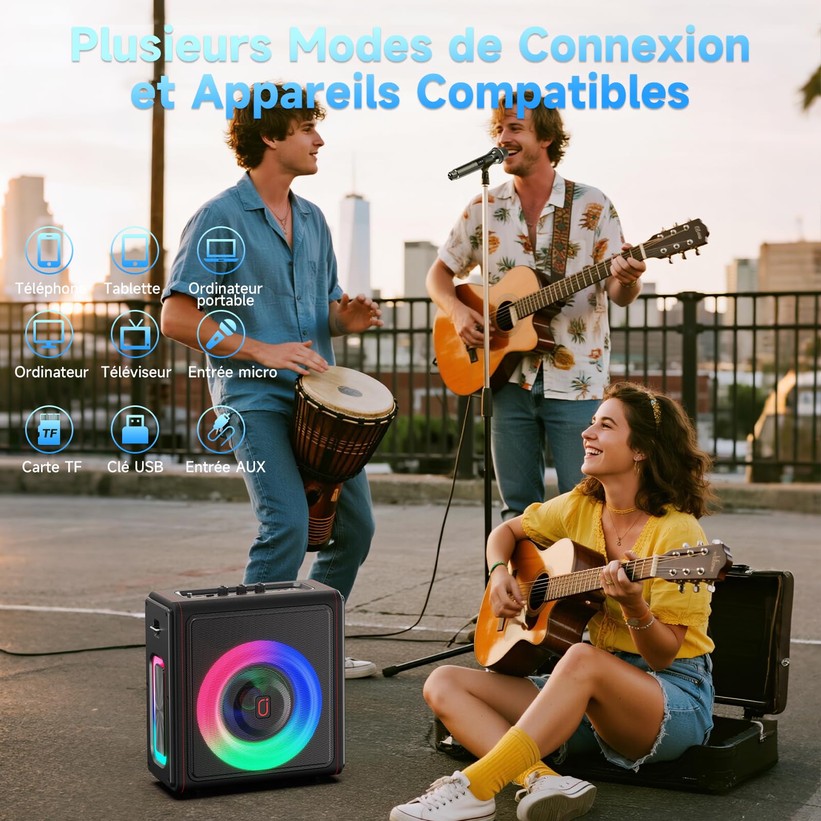 HWWR Enceinte Karaoke 3 Micro sans Fil, Karaoke Adultes Bluetooth 5.3 Portable, 120W PA Système avec Correction de Tonalité & Réglage d'Écho, Karaoké Compatible TWS/Carte TF/USB/AUX/Live/REC