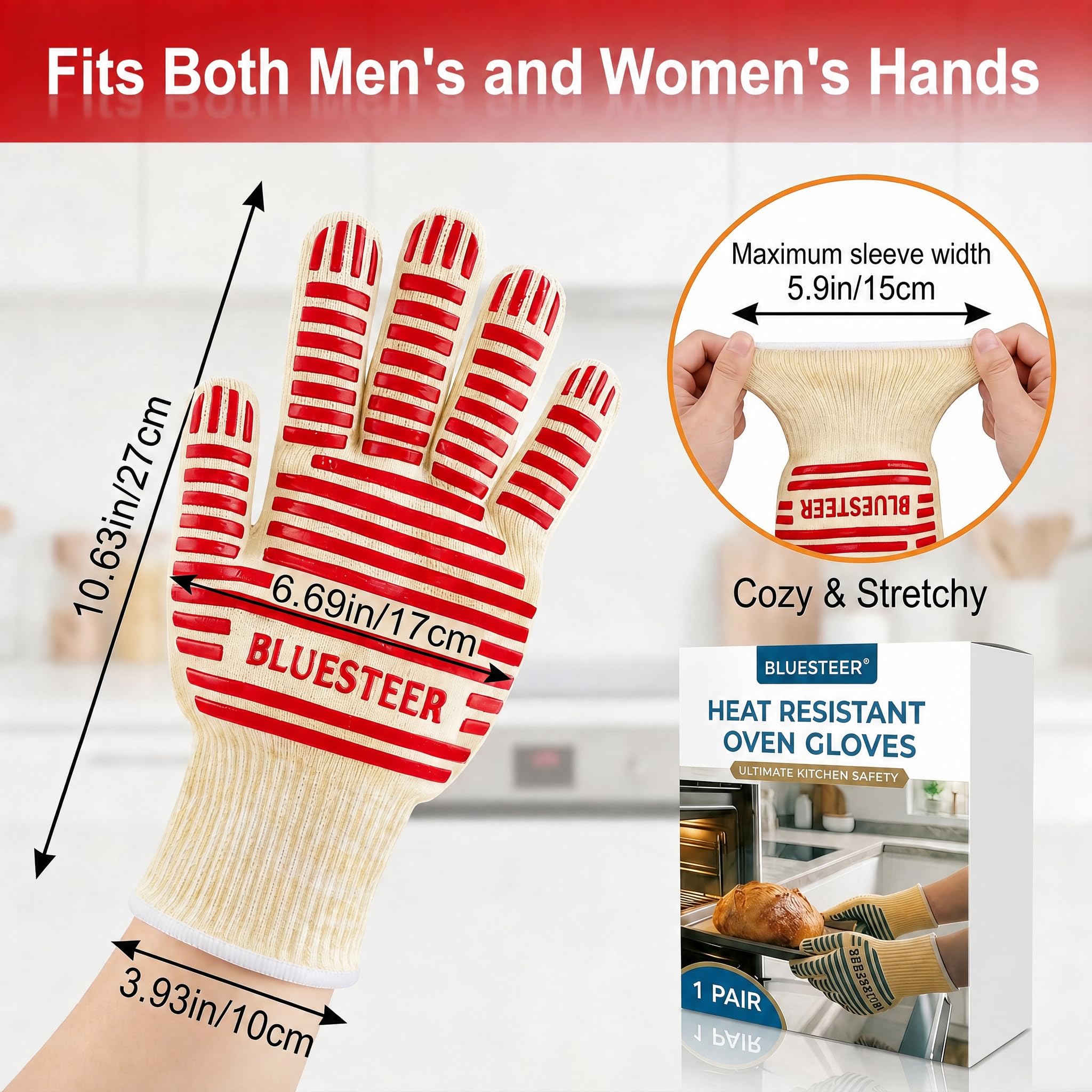 Lot de 2 gants de cuisine résistants à la chaleur à 540 degrés, gants de cuisine antidérapants en silicone avec doigts, gants de barbecue pour cuisine/pâtisserie