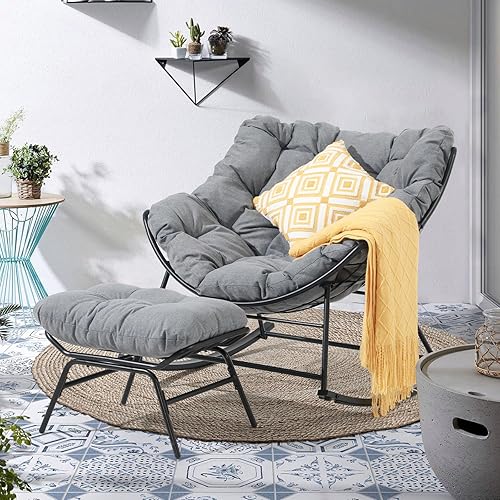 OC Orange-Casual Mecedora para exteriores con otomana, sillas reclinables para balcón, porche, jardín, sala de estar, patio, cómodo juego de sillas disponible en Yaxa Peru