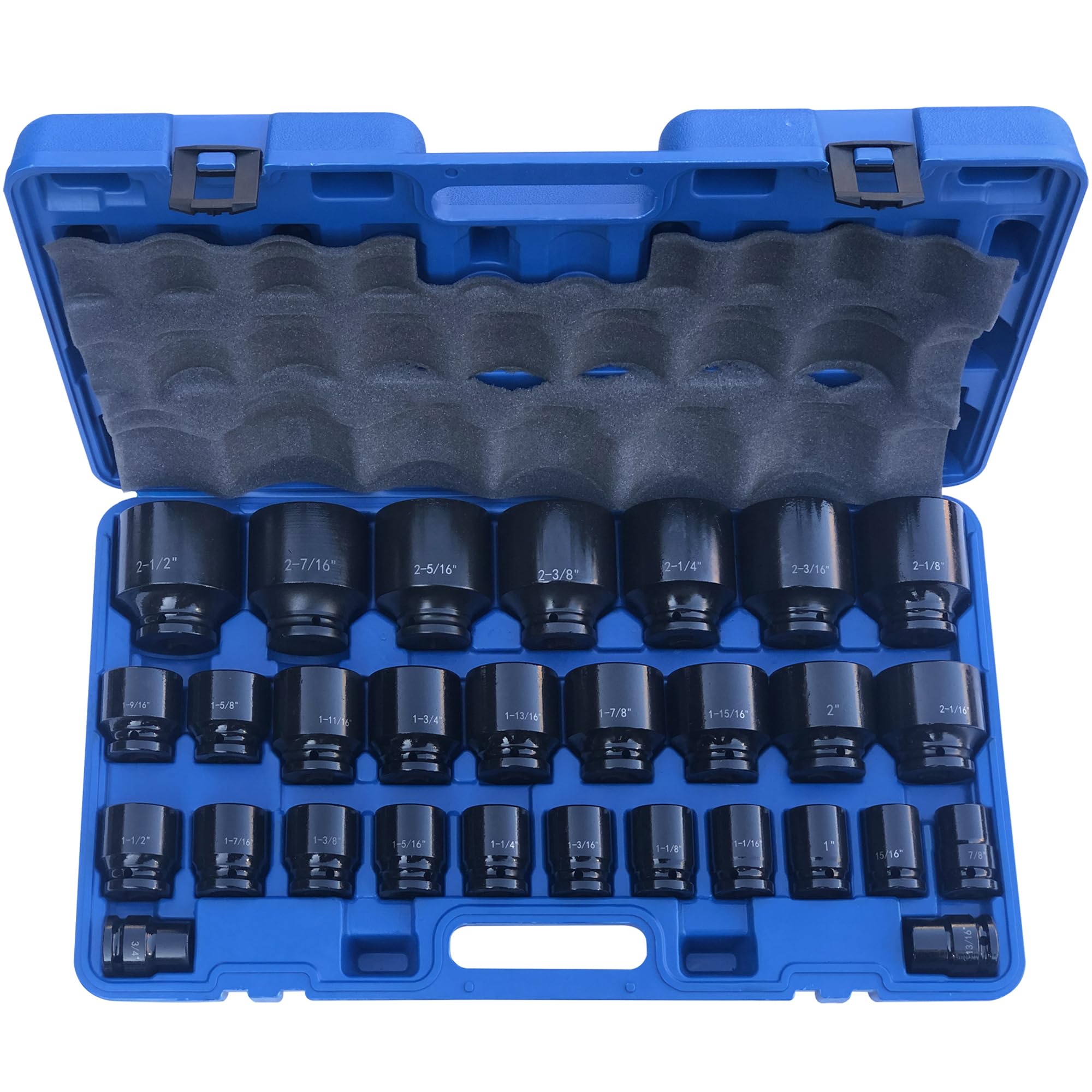 MacWork 29 Pieces Impact Socket Set, 3/4-Inch Drive, Standard, SAE 3/4 inch to 2-1/2 inch, CR-V Alloy Steel, 6-Point Sockets with a Storage Case