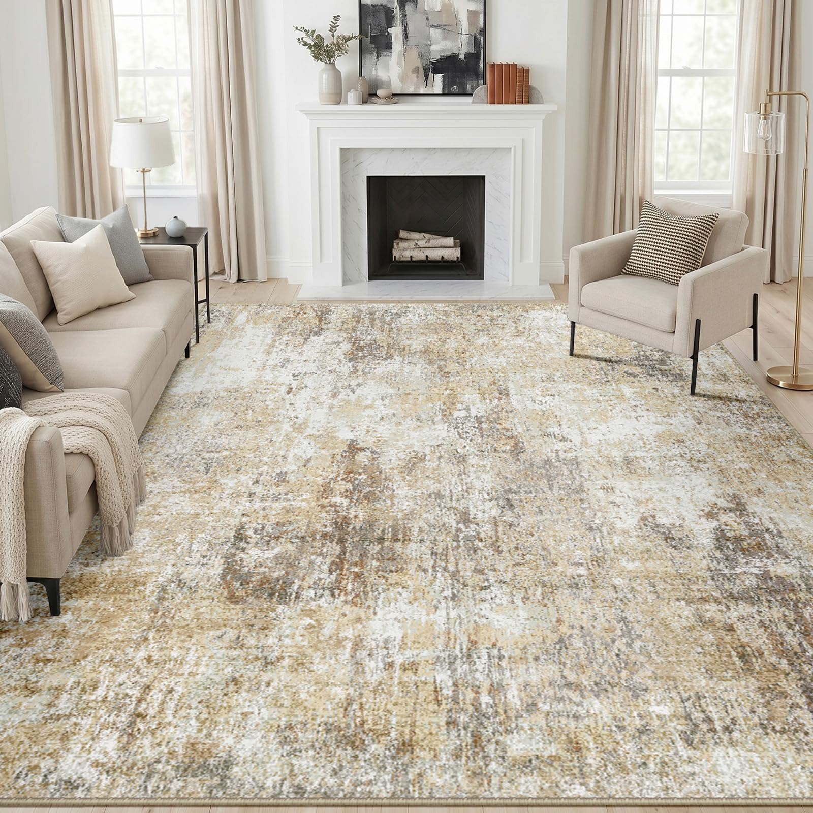 DEFYNEE Extra Large Rugs Living Room, 240x300 cm Modern Abstract Rug Non-Slip Soft Low-Pile Washable for Hallway, Bedroom, and Dining Room-neutralbrown