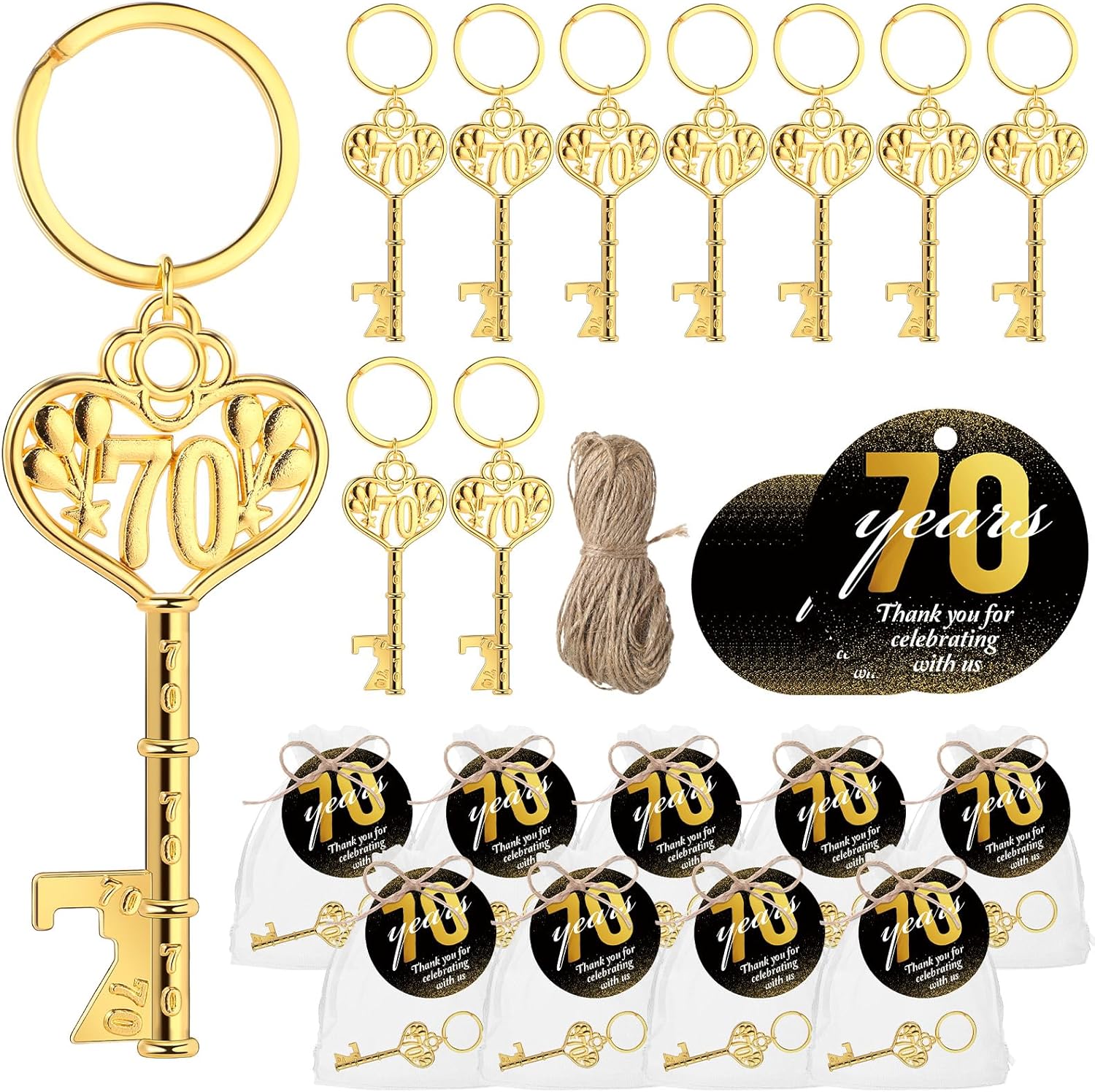 Misdary 50 Sets Birthday Party Favors for Guests Included Bottle Openers Beer Opener Keychains Thank You Tags with Organza Bags and Rope Adult Birthday Party Favor Souvenirs Gift Supplies(60th)