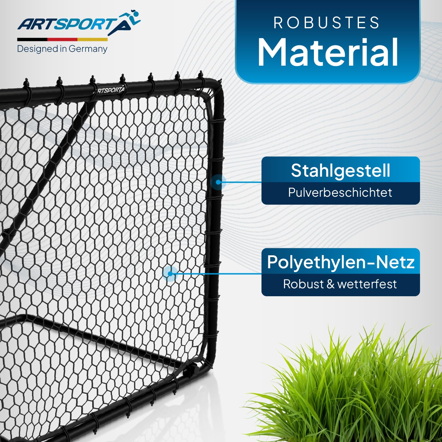 ArtSport Fußball Rebounder Power Pass - Verstellbar & stabil - Perfekt für Training - Indoor Outdoor Trainingszubehör - Netz Prellwand Kinder