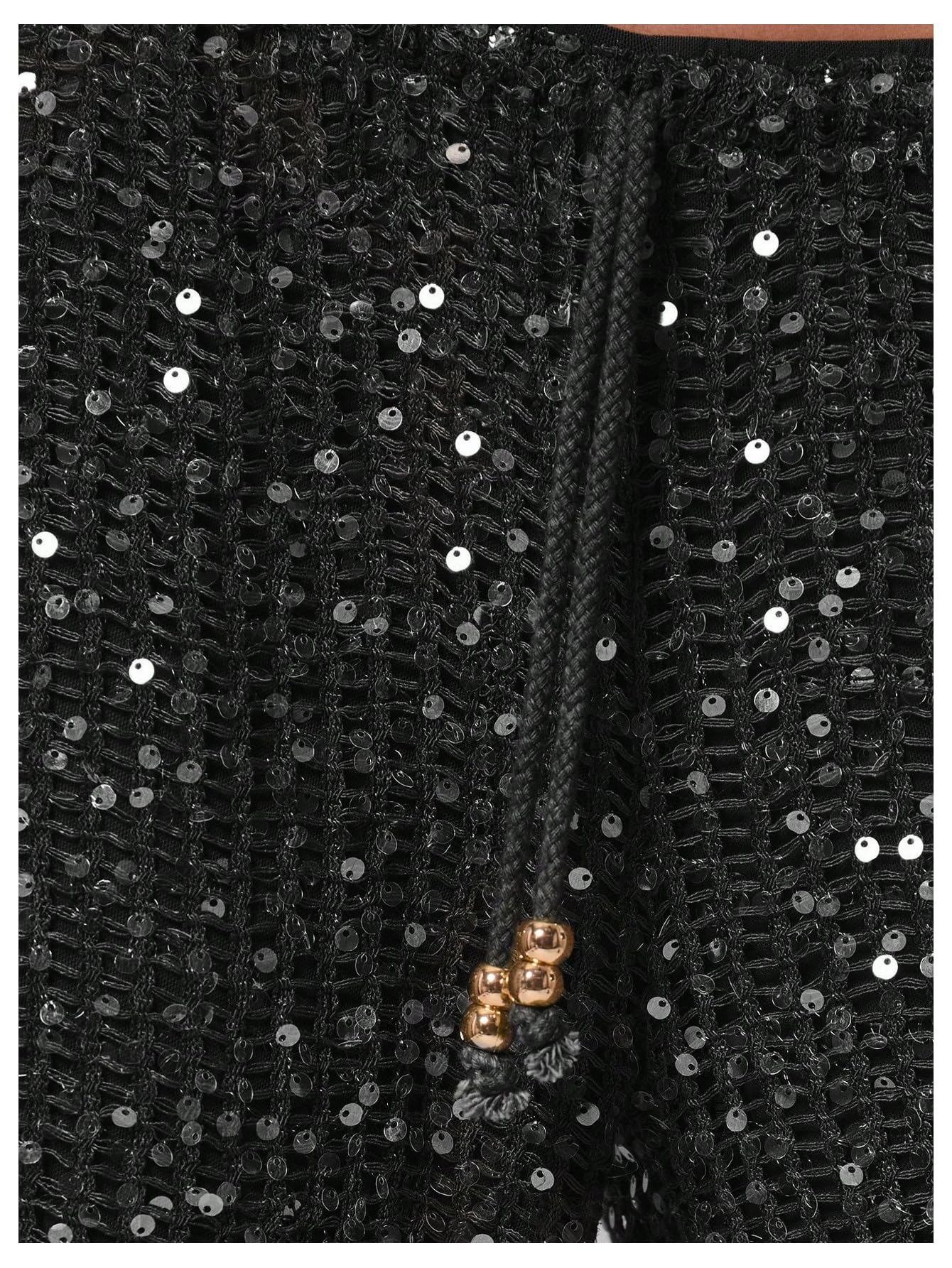 Pantaloni Copricostume all'Uncinetto con Paillettes da Donna Spiaggia Scavati Costumi Bagno Marrone X-Small