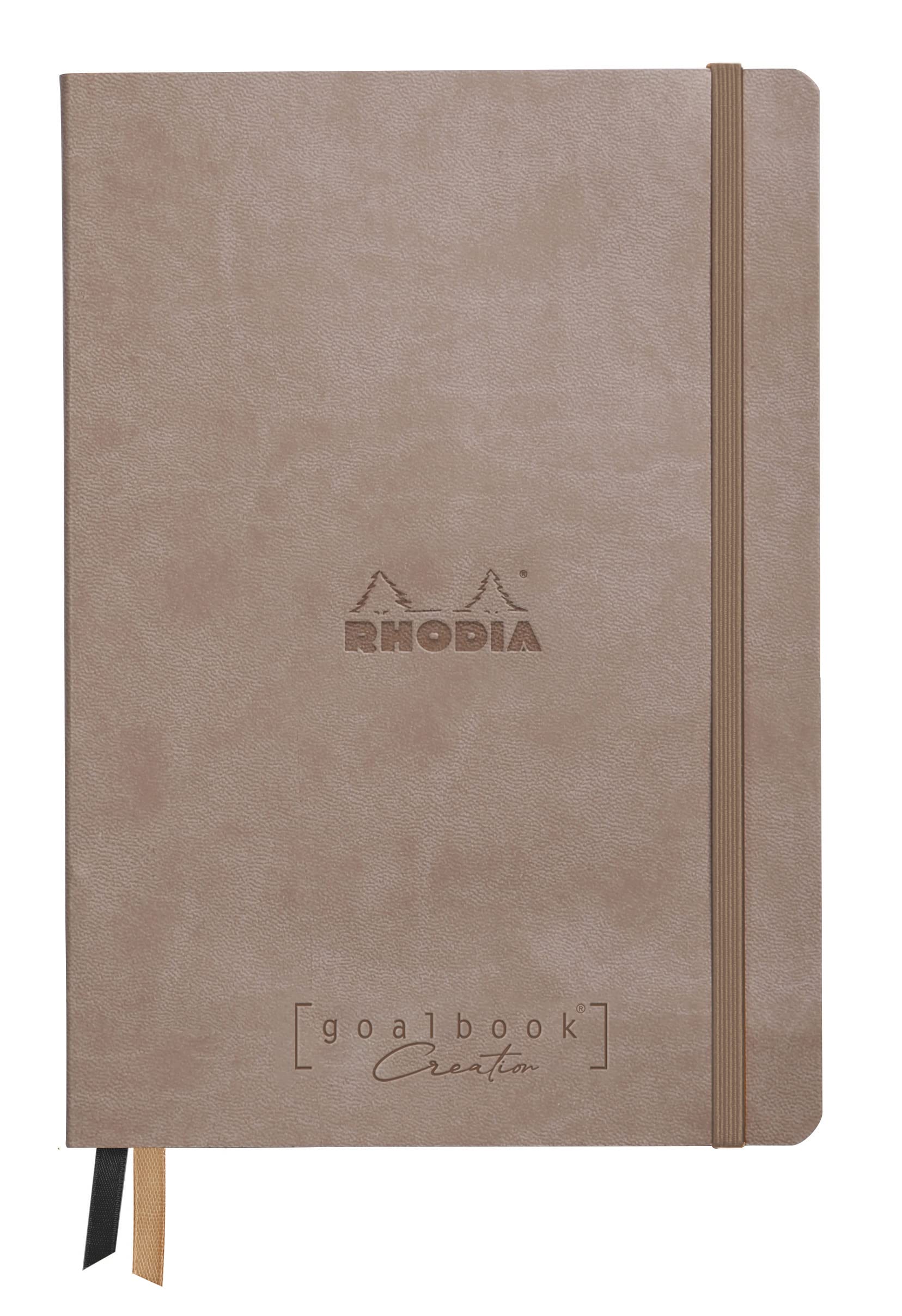 RHODIA 194441C - Rigid Notebook Goalbook Creation Taupe - A5 - 14.8 x 21 cm - Dotted - 160 pages Maya Black 120g/m² paper - 2 Ribbons - Imitation Leather cover