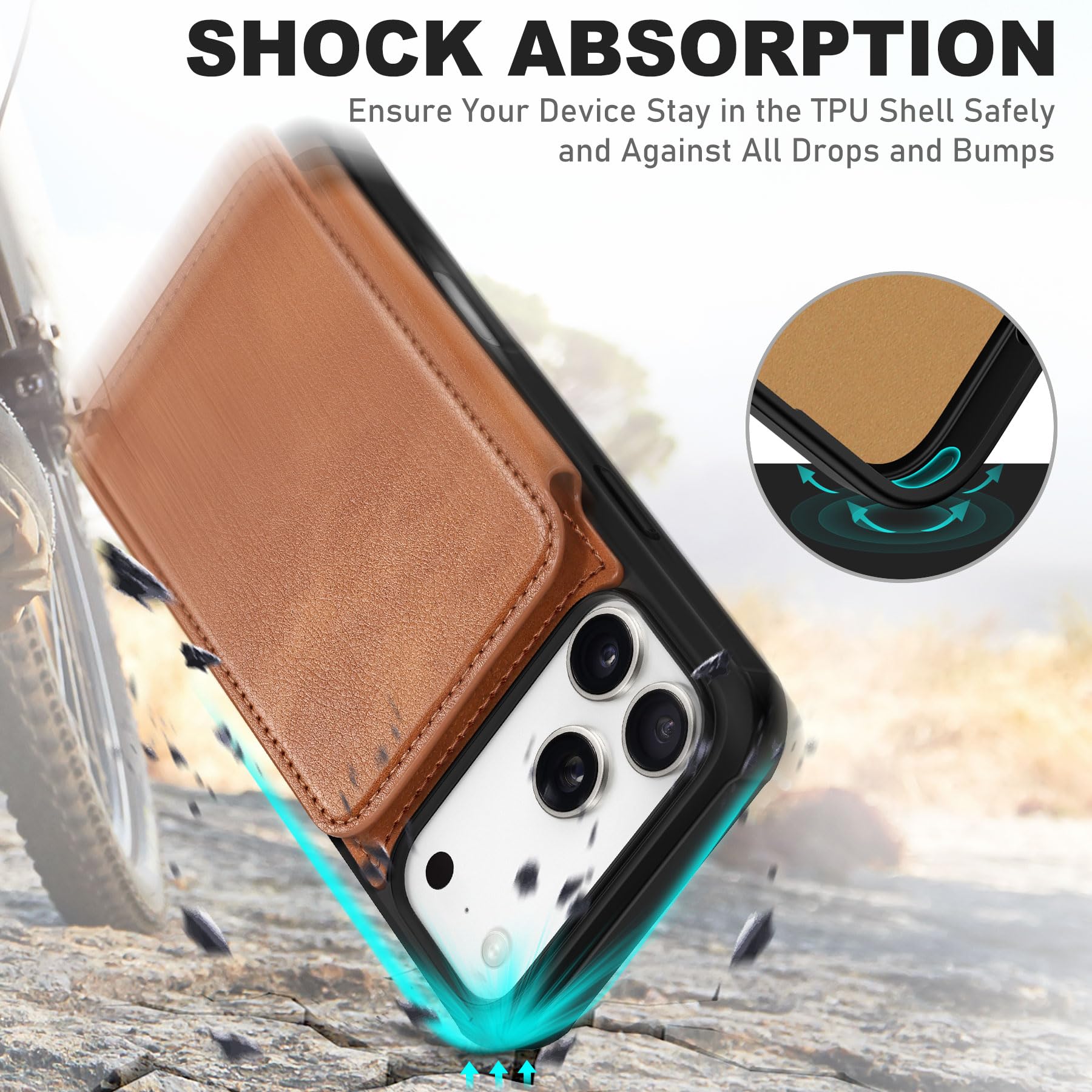 TUCCH Funda Billetera para iPhone 17 Pro MAX 6,9-Pulgadas 5G 2025 Bloqueo RFID | Cuero PU [Tarjeteros Indesmontable] 3 Ranura Tarjeta Cierre Botón Magnético Protección Flip, Marrón Claro Texturizado