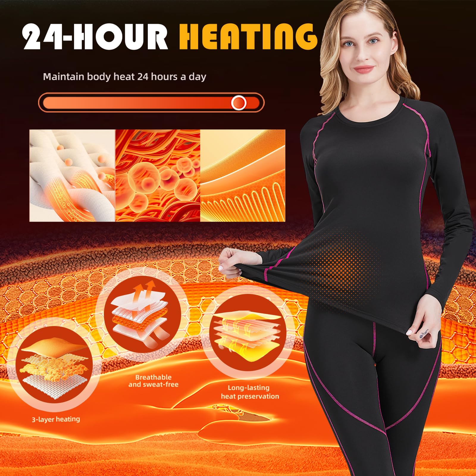 Acfoda Conjunto de Ropa Interior Termica Mujer Invierno para Esquí Running Ciclismo Fitness, Gr.36-44