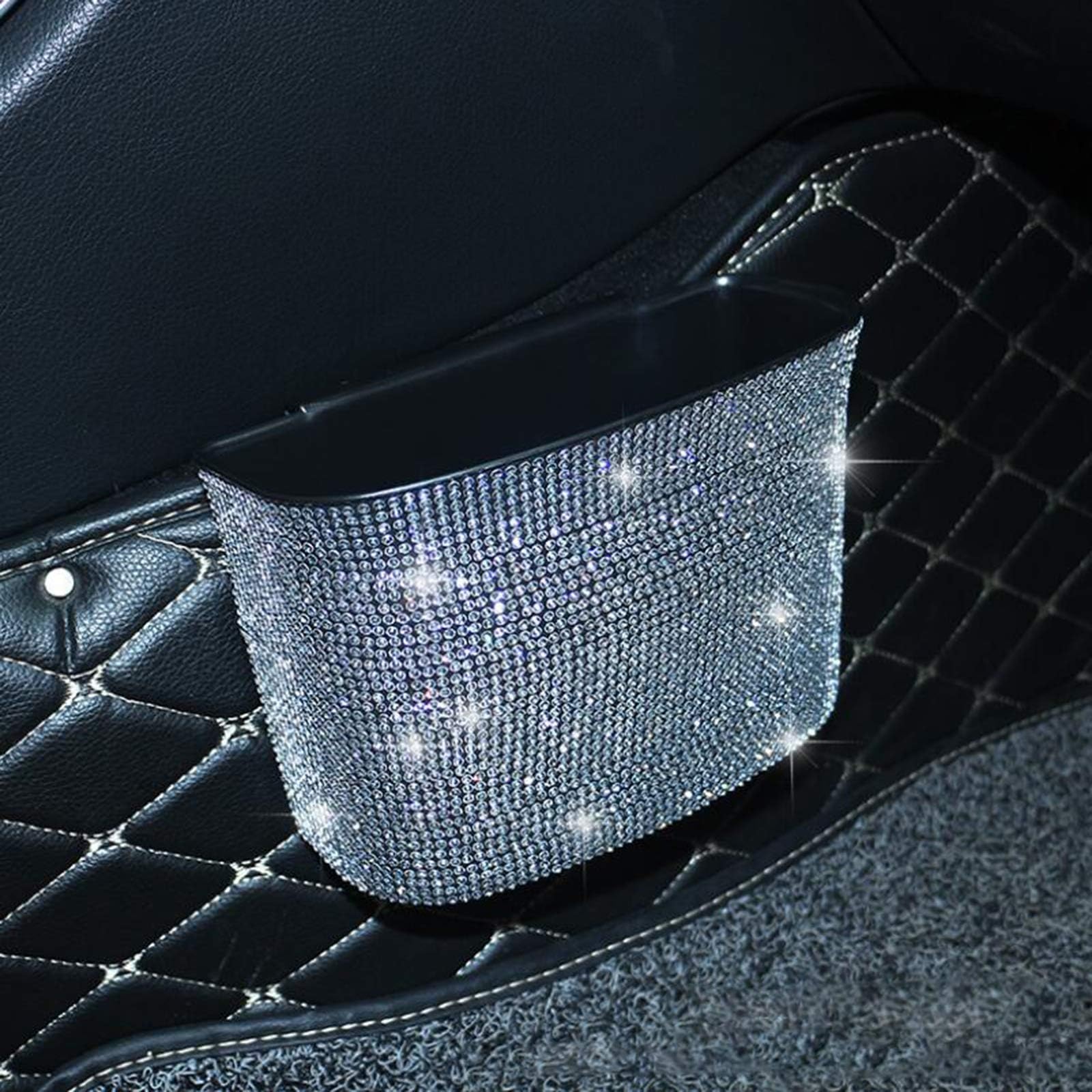 HYL World Bling Car Trash Can Crystal Car Garbage Can Rhinestones Auto Trash Container for Women Girls,Silver