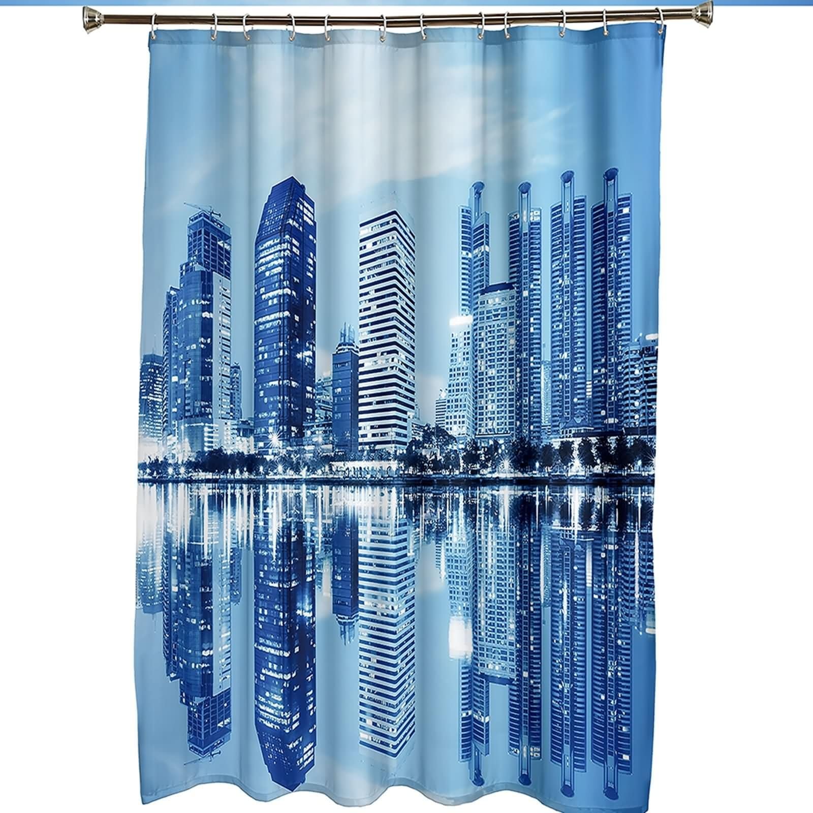 Duschvorhang 180X200, Duschvorhang Textil Waschbar Hellblau Hoch Hinausragende Gebäude Haushaltsduschvorhang