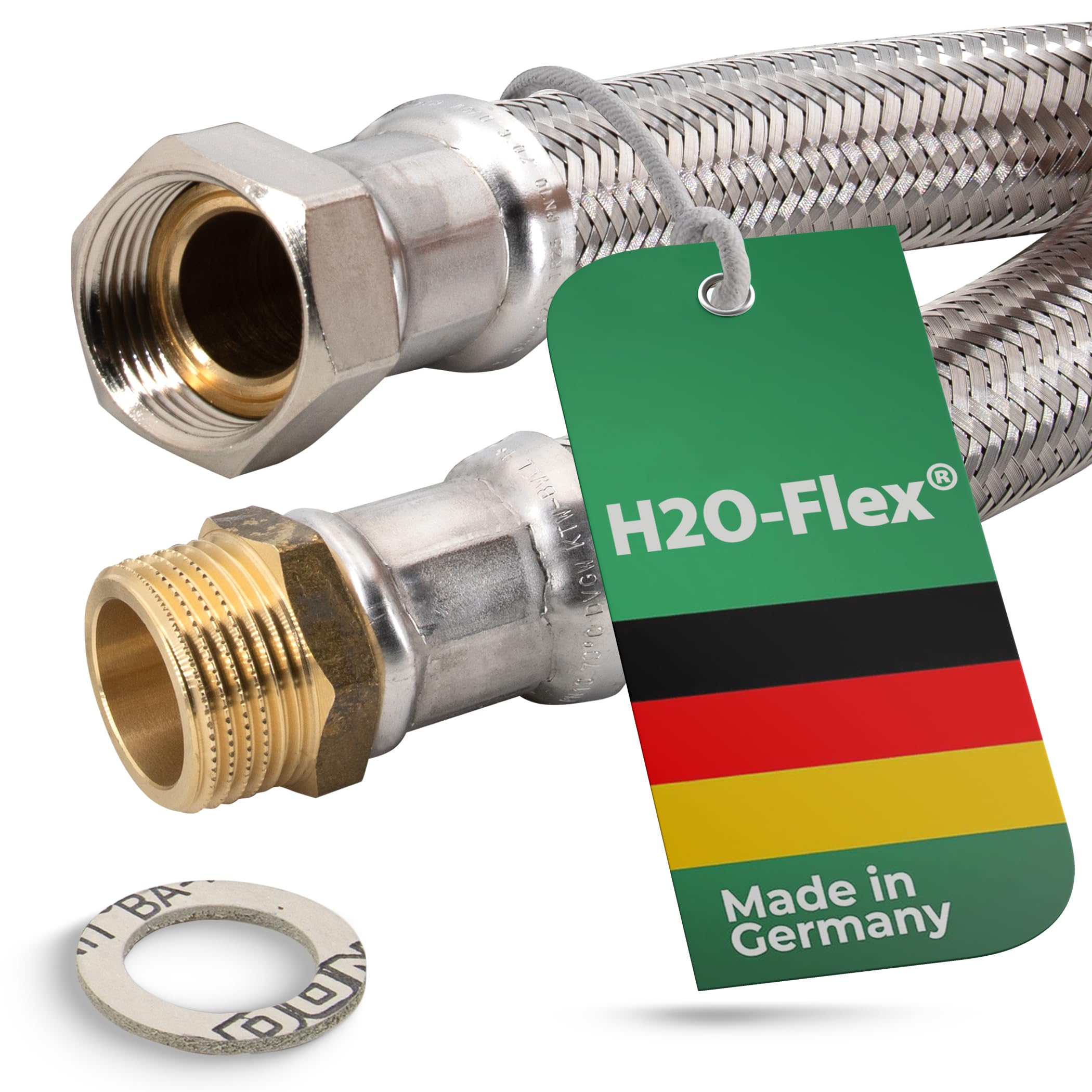 Flexschlauch 1 Zoll ÜM x 1 Zoll AG, hoch flexibler Panzerschlauch DN25 mit Trinkwasserzulassung