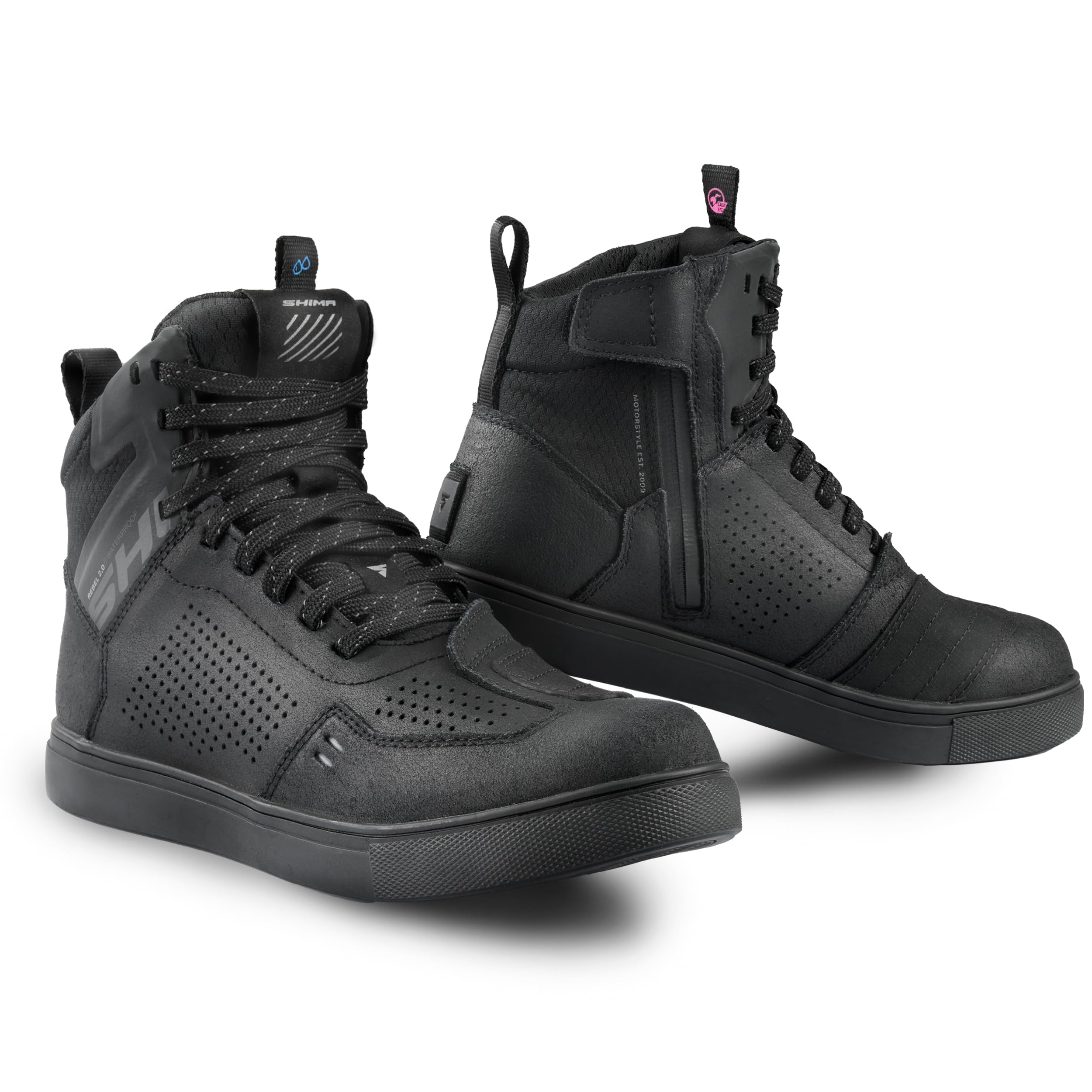 SHIMA REBEL 2.0 Motorbike Boots for Women Waterproof Leather Shoes Summer Suede Motorcycle Short Ankle Protector Urban Bike Casual Classic Riding Motor Boot (Womens, Waterproof Black, 36)