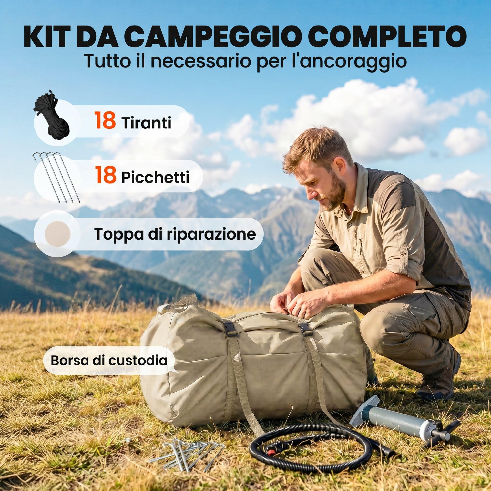 Outsunny Tenda da Campeggio Gonfiabile con Pompa per 6-8 Persone, Tenda Campeggio Impermeabile 3000mm Antivento, con Apertura per Stufa, Tetto Rimovibile e Pavimento Cucito, Montaggio Rapido, Cachi