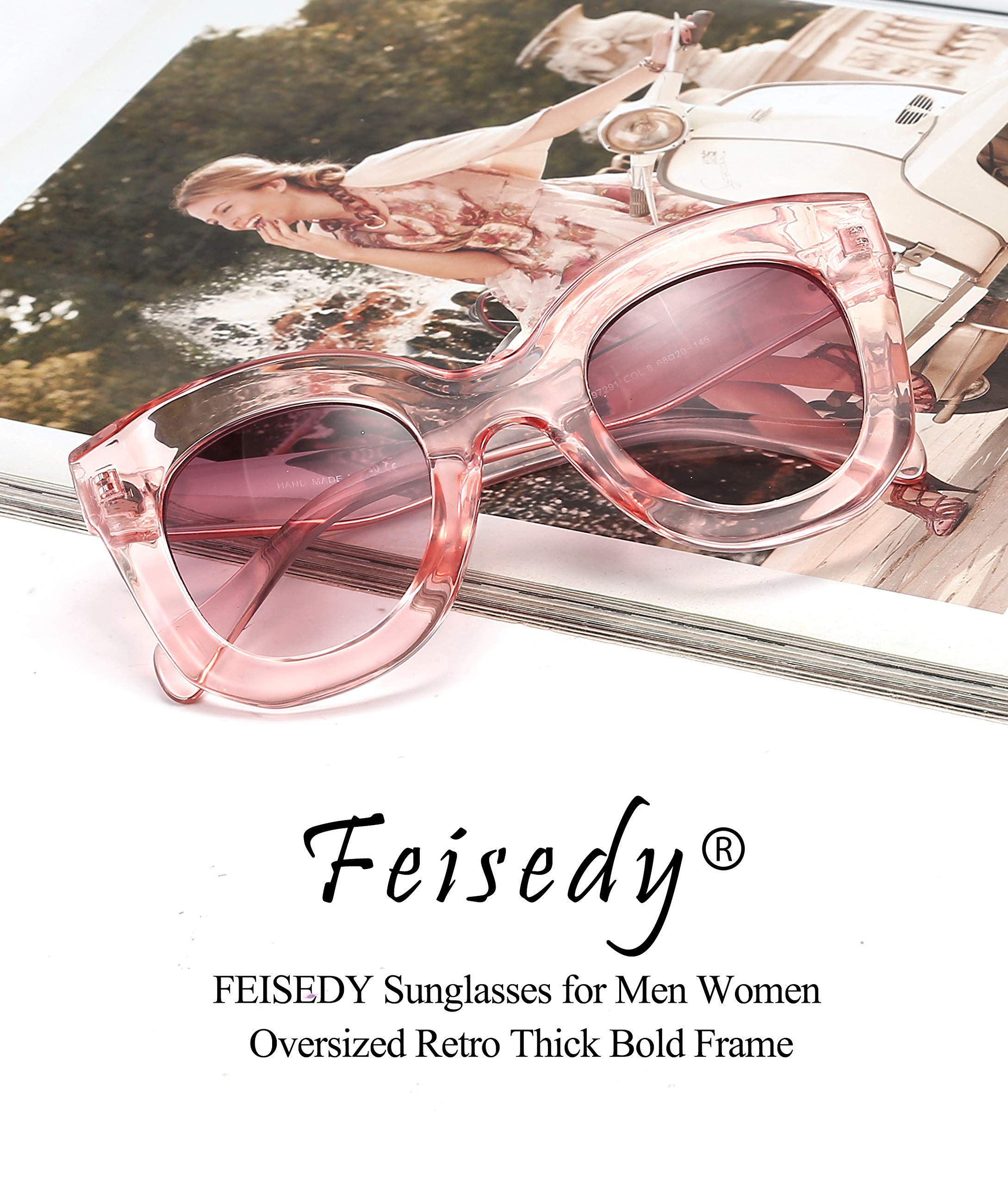 FEISEDY Retro Oversized Square Horn Sunglasses Semi Cat Eye Butterfly Glass Big Thick Bold Frame B2572
