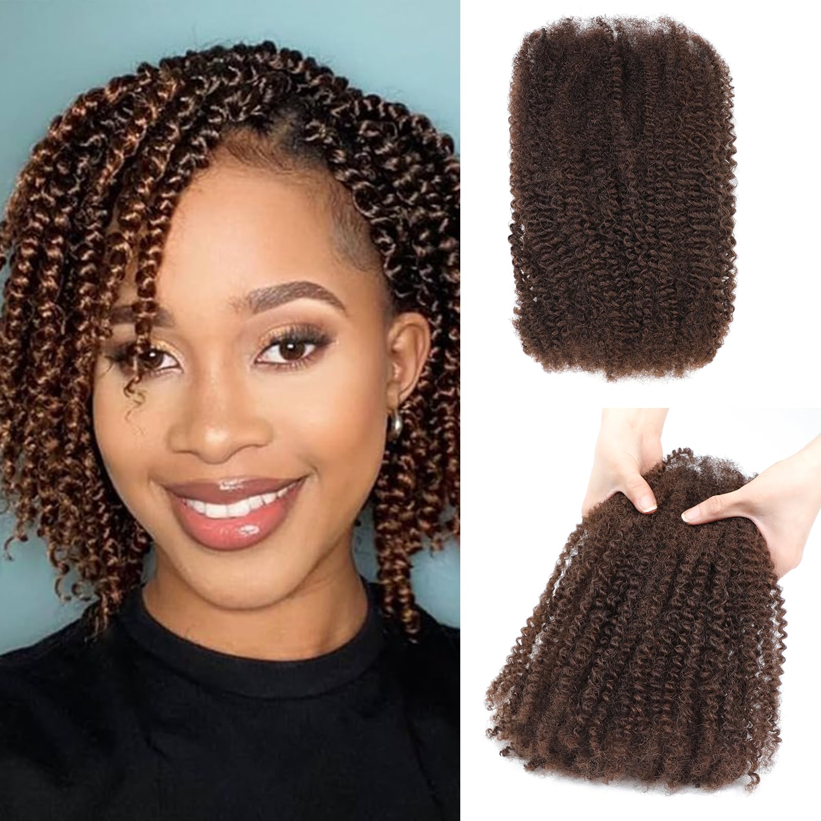 Geogroket Afro Kinkys Bulk Human Hair 30g/Pack for Mini Twist, Braiding Hair for Dreadlocks, Loc Repair, Twists, Dreadlock Extensions No Short Hair