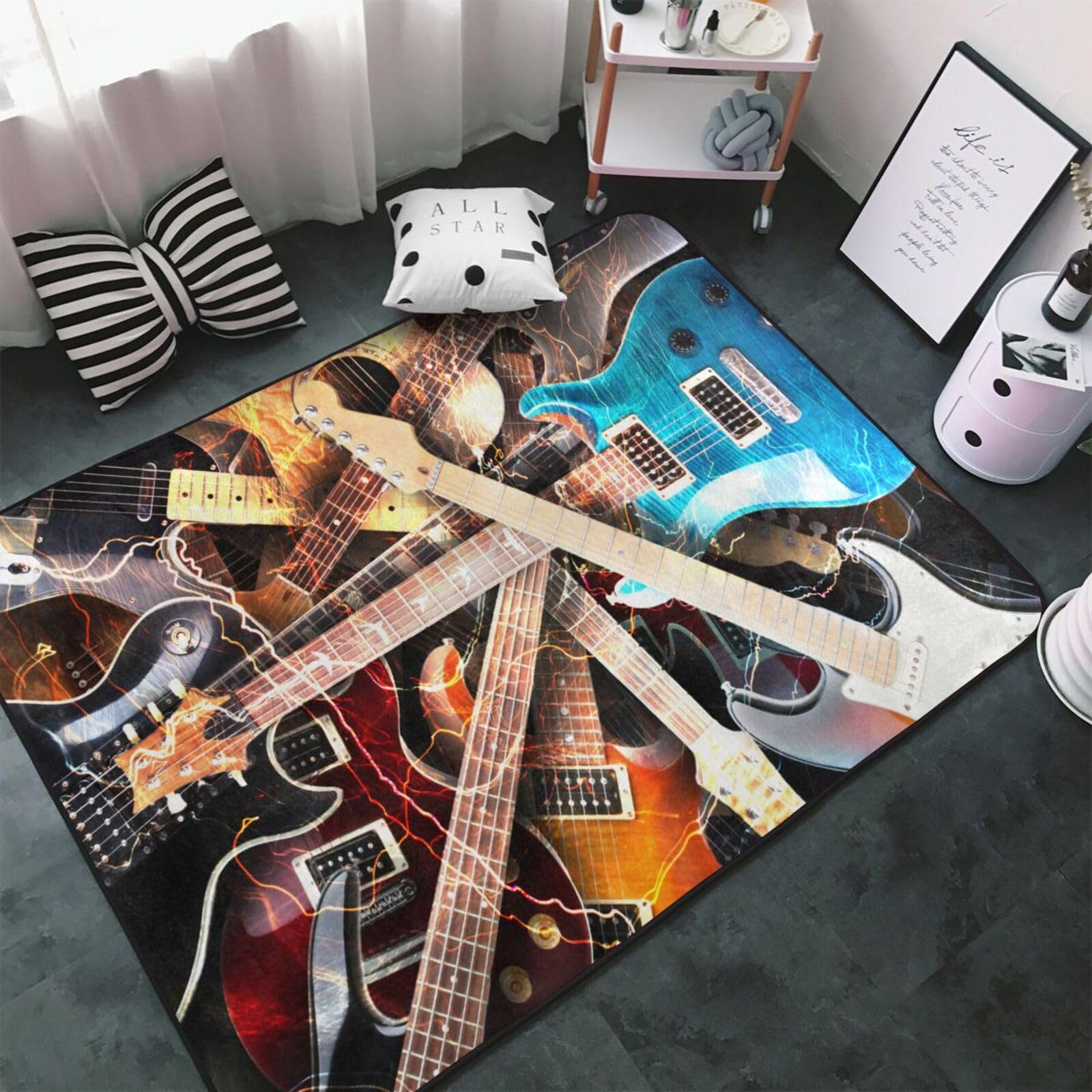 Amazon | ギター 音楽 カーペット 長方形 ラグマット ラグ 絨毯 夏用