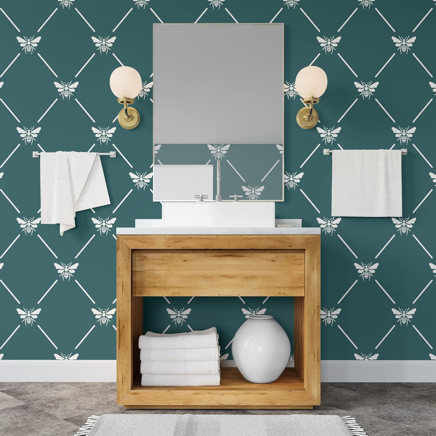 French Bee Trellis Stencil - DIY Wallpaper Alternative - Easily Brighten Up Your Home with This Reusable Wall Pattern Stencil