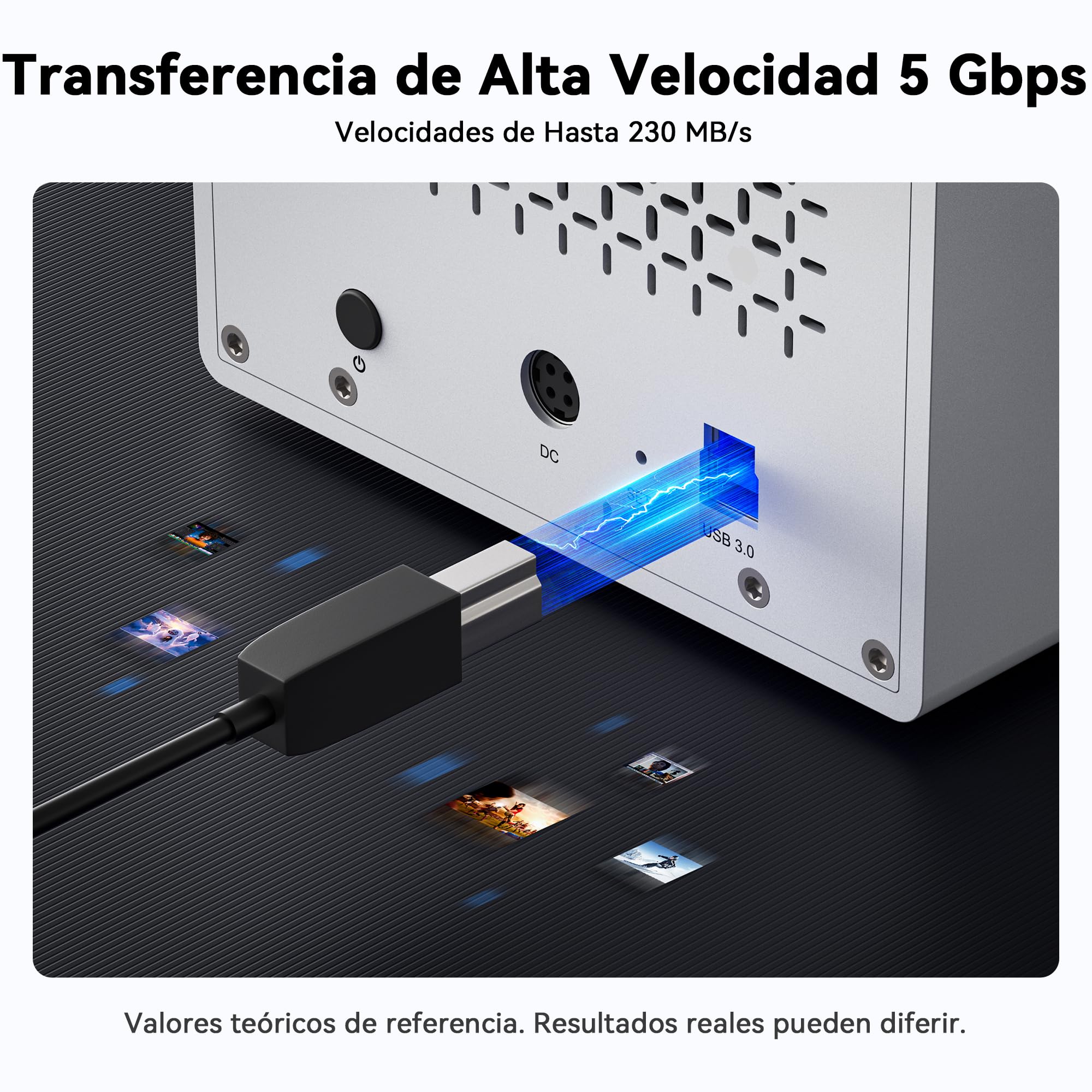 Yottamaster 5 Bahías Carcasa Discos Duros, Aluminio Esterno Hard Disk 3.5″/2.5″ SATA HDD, Ventilador silencioso 80 mm - USB3.0 a SATA3.0 6Gbps Soporta 4x22TB