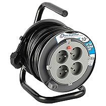 Electraline PROLONGATEUR 208611 – Cavo elettrico 10 m con avvolgicavo (cavo di alimentazione, 4 prese 16 A, sezione 3 G1,5 mm², colore: Grigio