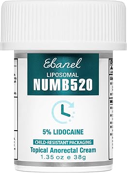 Ebanel 5% Lidocaine Numbing Cream, Pain Relief Burn Itch Numb Cream, Maximum Strength Topical Anesthetic with Allantoin, Vitamin E for Local and Anorectal Uses, Hemorrhoid Treatment, 1.35 Oz
