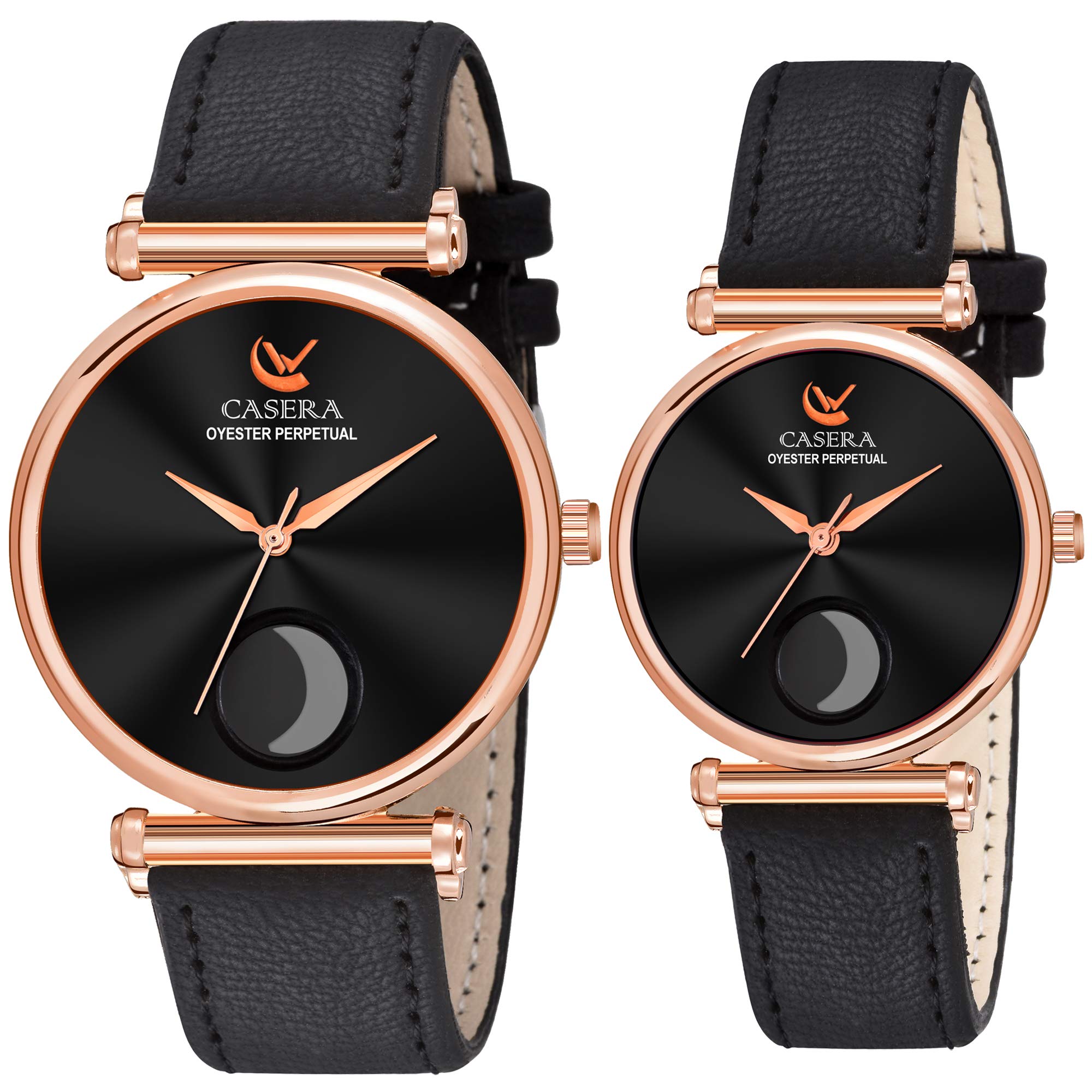 caseraAll Black Analog Moon Designer Stylish Analog Couple Watch for Boy and Girls