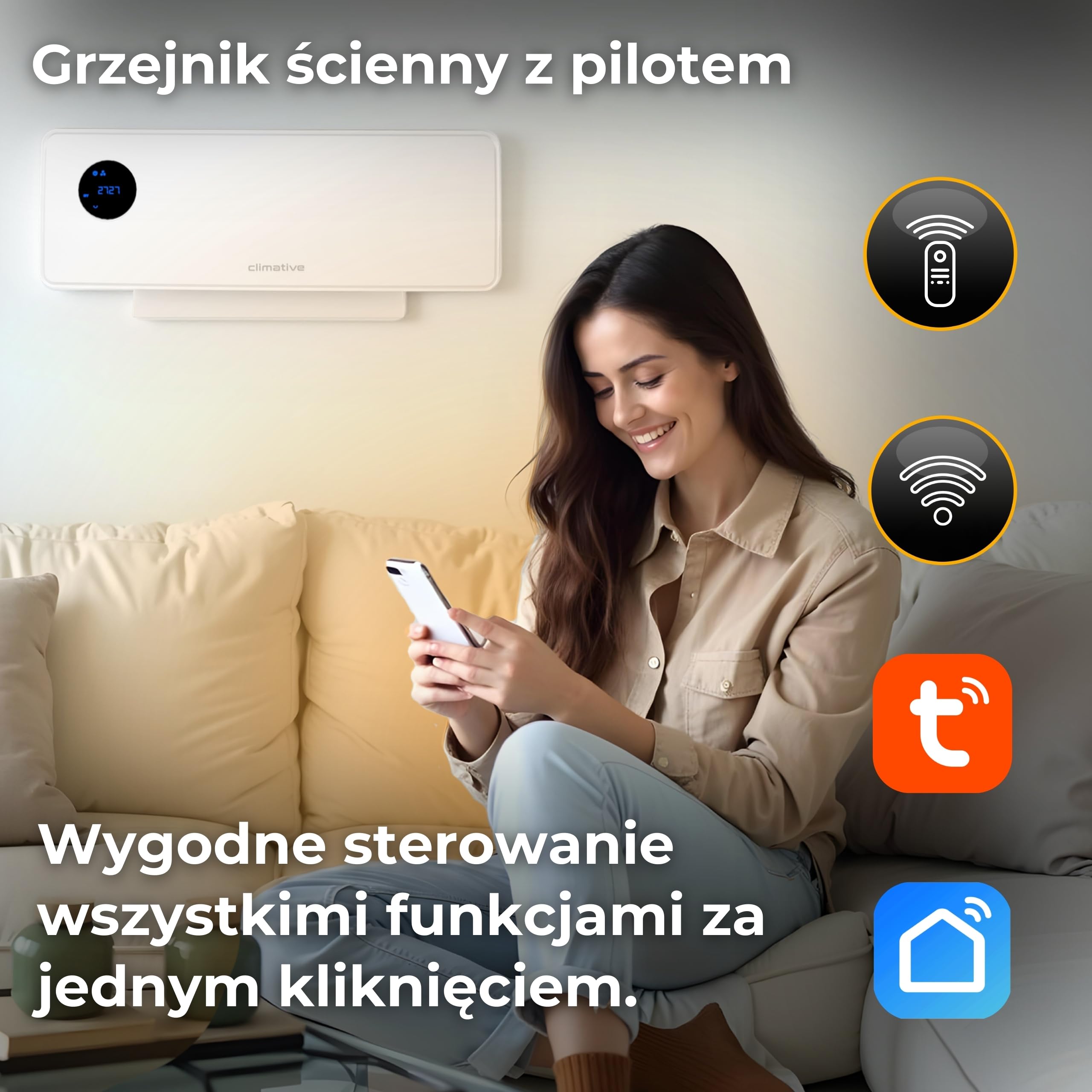 SwingAir 2000W biały wentylator ścienny – elektryczna ceram. nagrzewnica z oscylacją, LED, timer 24h, grzejnik łazienkowy, ścienna ogrzewnica