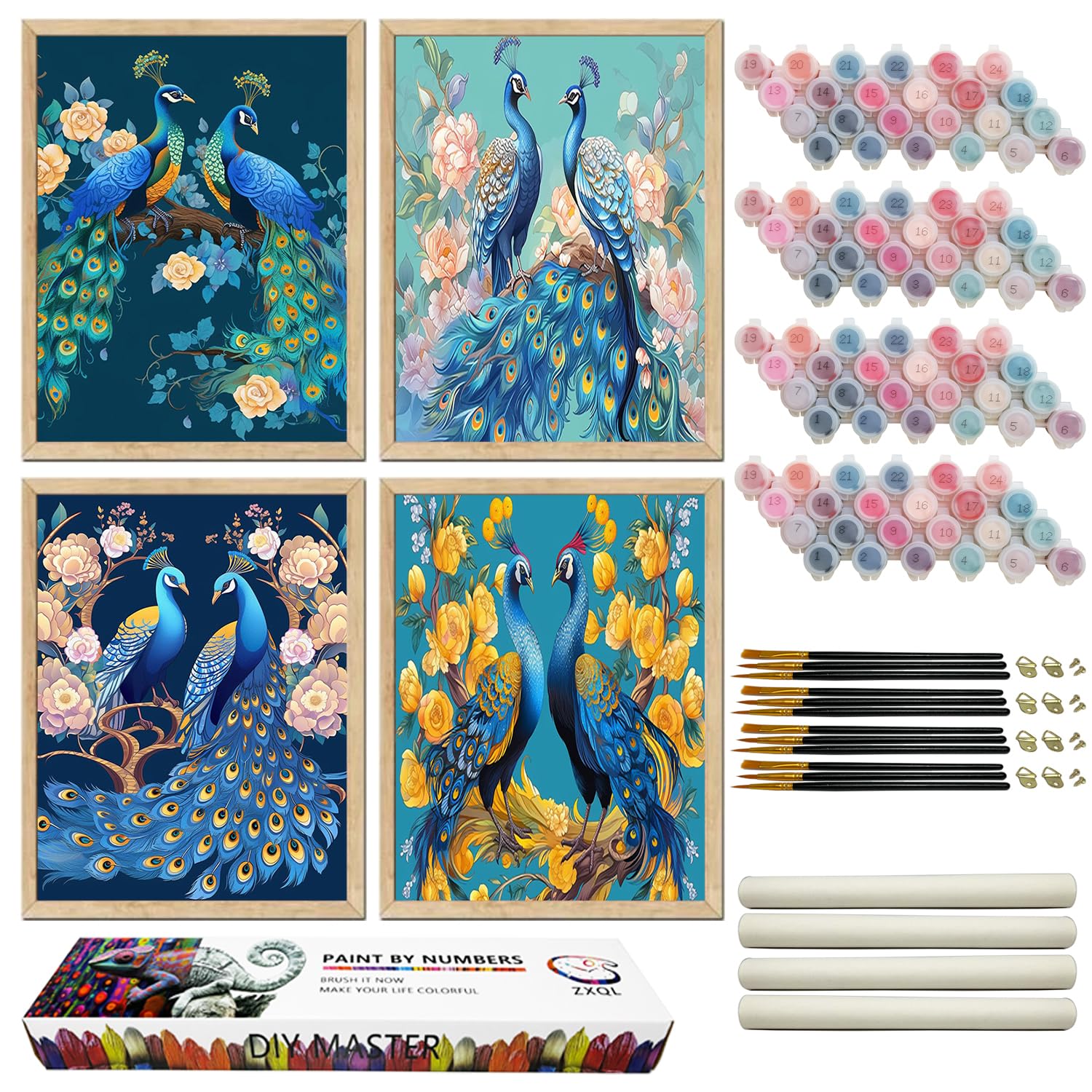 Amazon.com: ZXQL 4 Pack Peacock Paint by Numbers Kit for