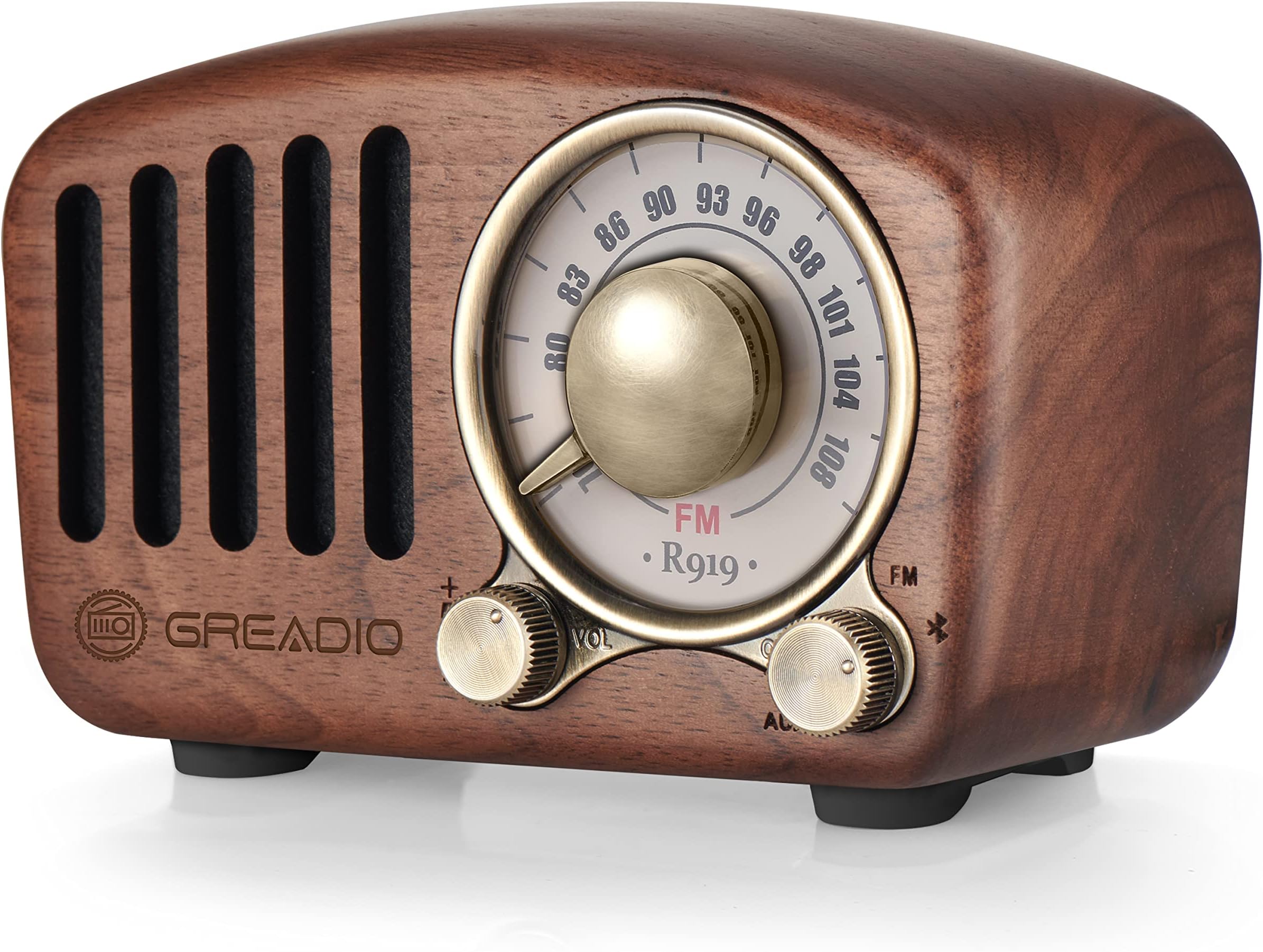 Greadio Vintage Radio Retro Bluetooth Speaker- Walnut Wooden FM Radio with Old Fashioned Classic Style, Strong Bass Enhancement, Loud Volume, Bluetooth 4.2 Wireless Connection, TF Card & MP3 Player
