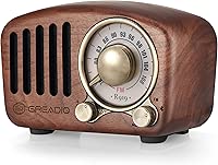 Vintage Greadio Walnut Wood Bluetooth Speaker Radio - Retro Style, Bass Enhancement, Loud Volume, Bluetooth 5.0, MP3 & FM Radio