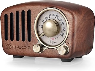 Vintage Radio Retro Bluetooth Speaker- Greadio Walnut Wooden FM Radio with Old Fashioned Classic Style, Strong Bass Enhancement, Loud Volume, Bluetooth 5.0 Wireless Connection, TF Card & MP3 Player